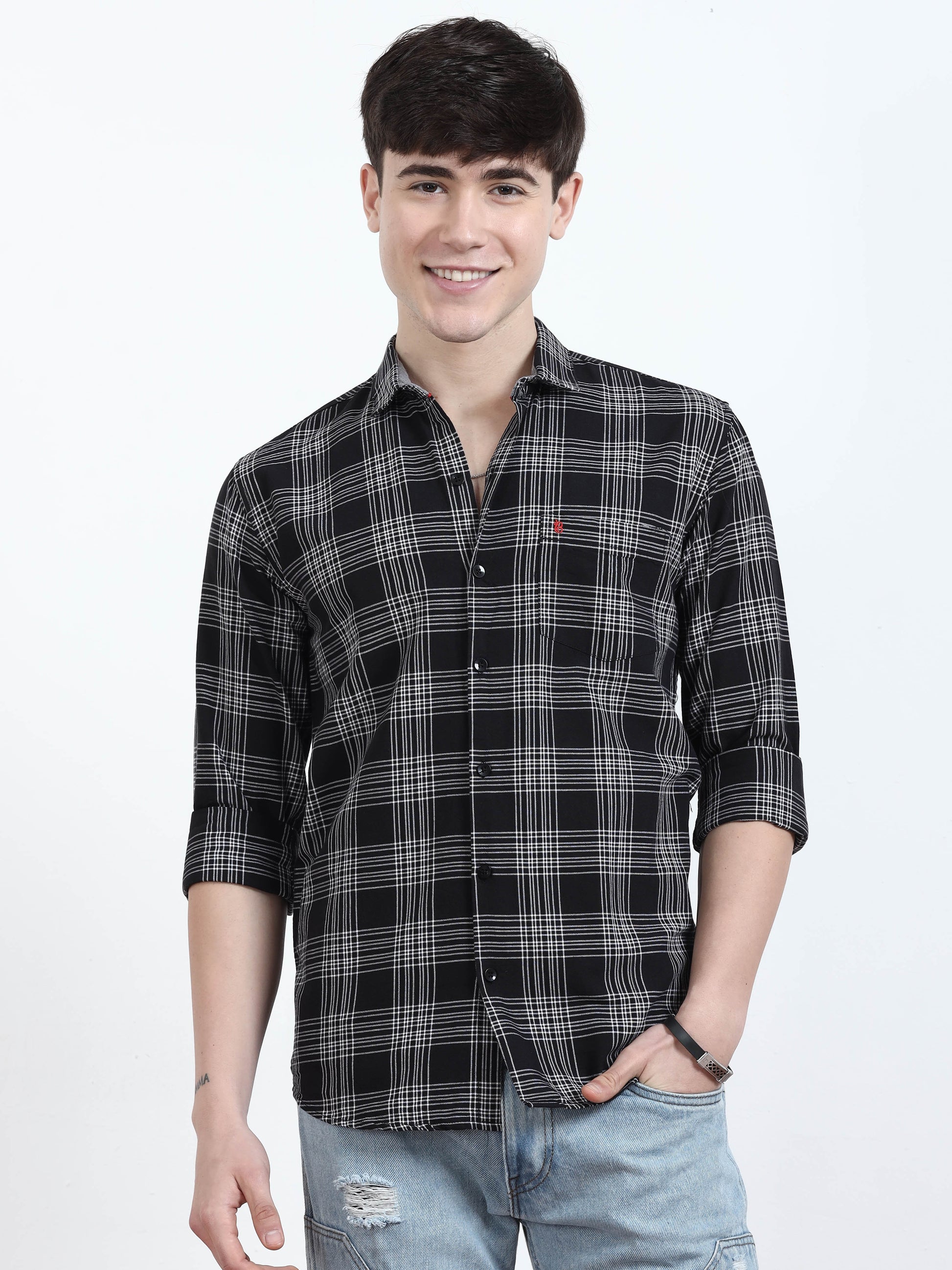 Classic Black And Grey Check Shirt  for men 