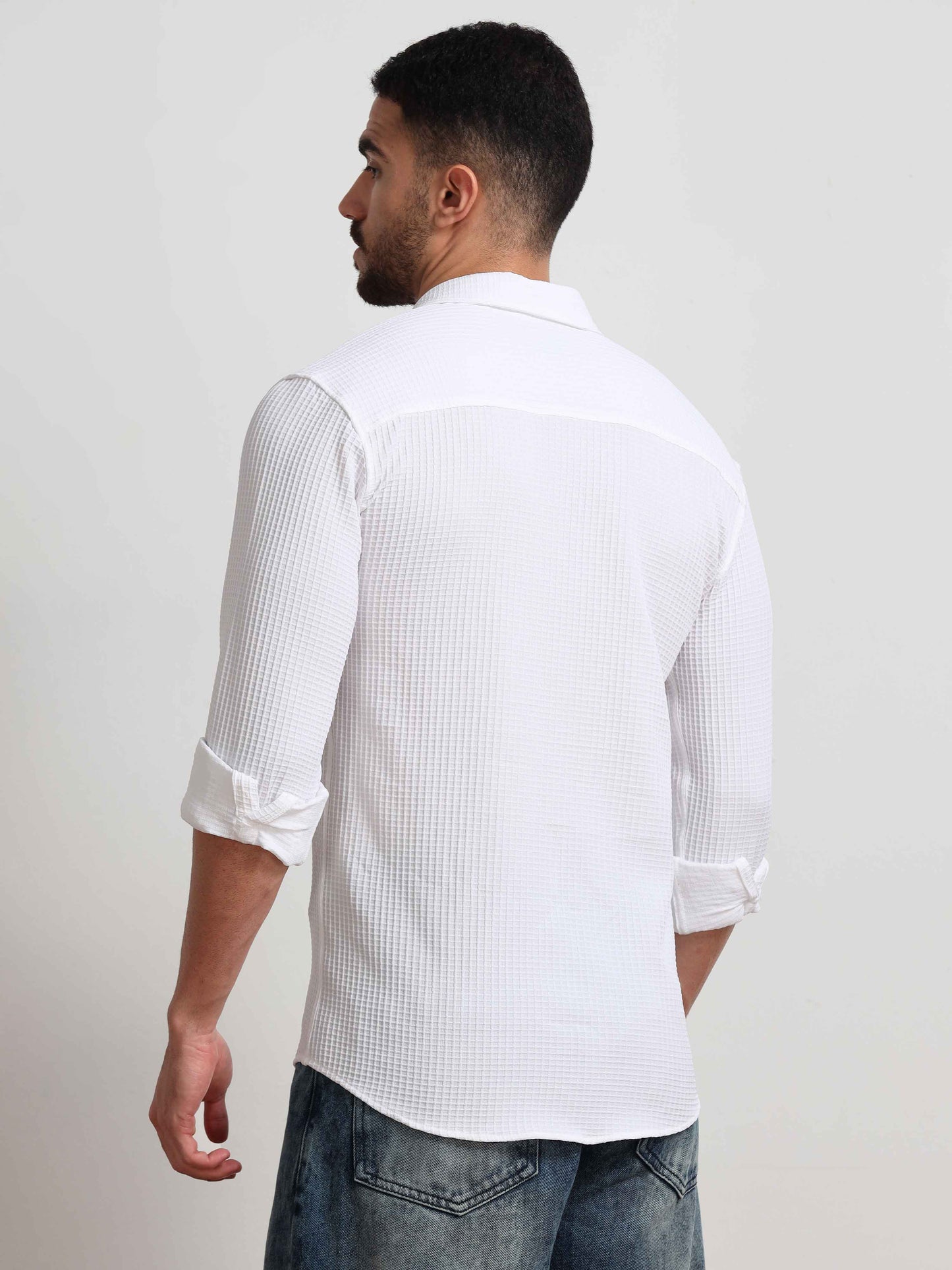 White Spread Collar Shirt for Men