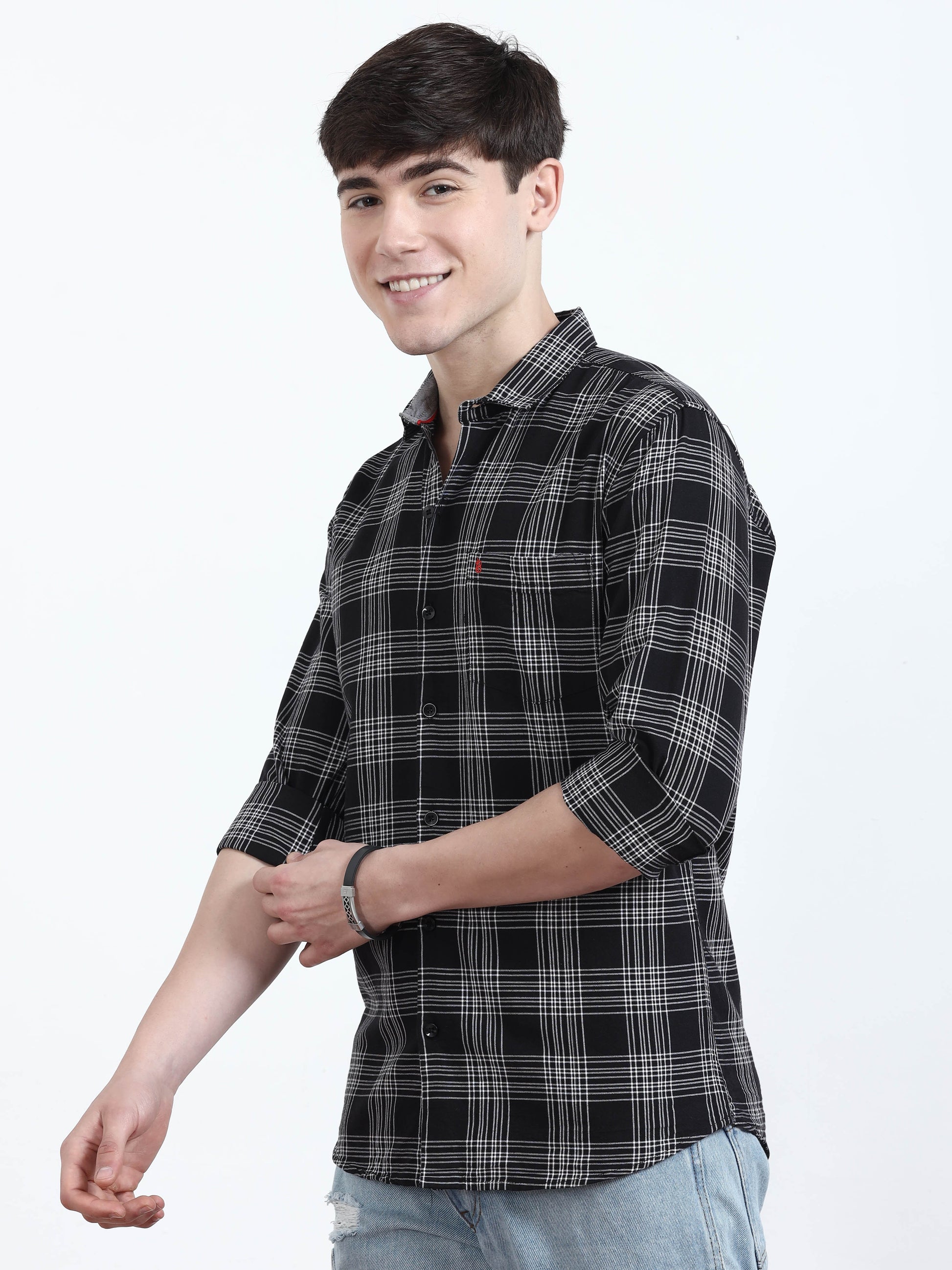 Classic Black And Grey Check Shirt  for men 