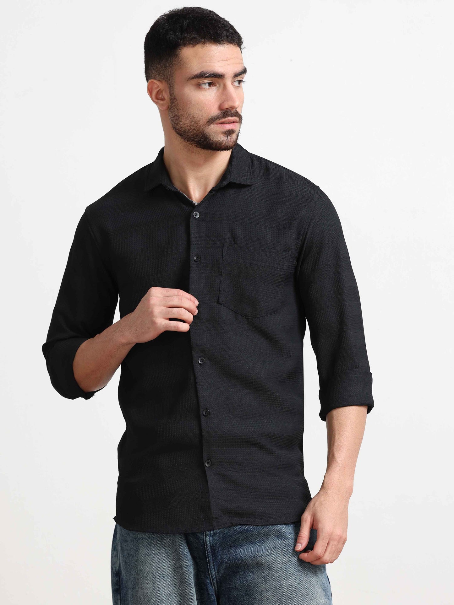 Black Textured Shirt for Men