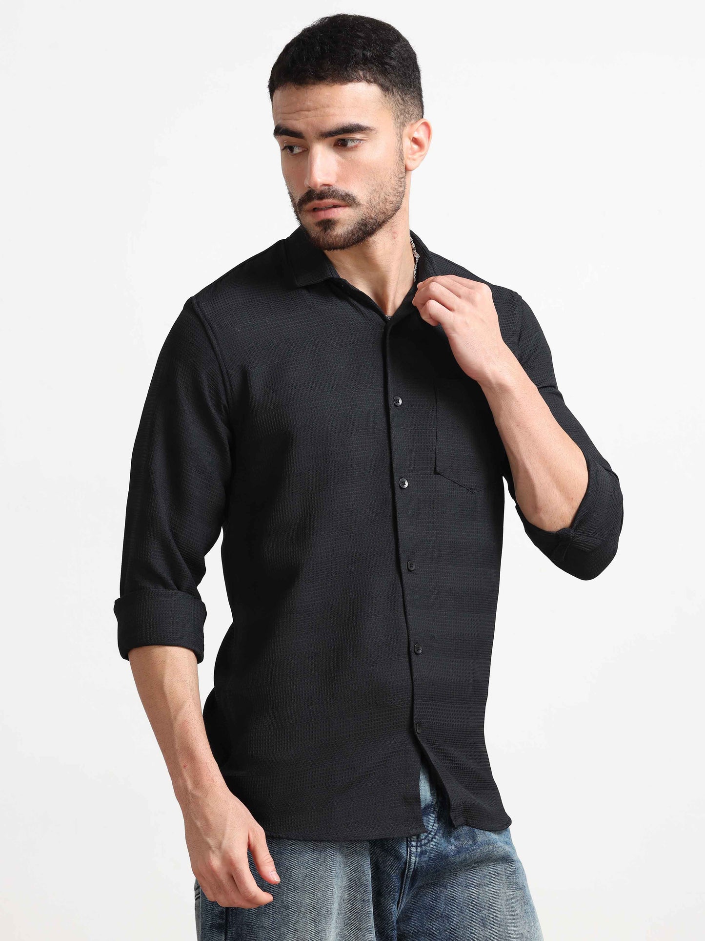 Black Textured Shirt for Men