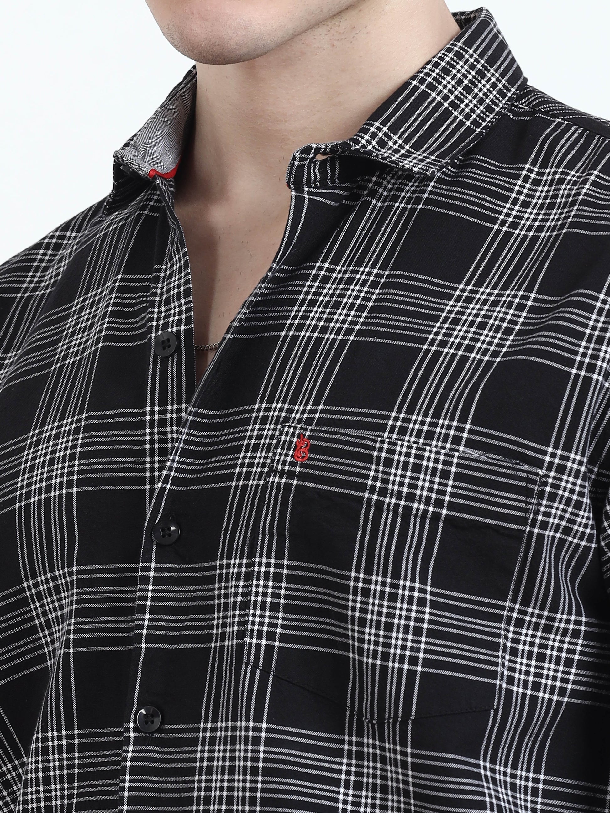 Classic Black And Grey Check Shirt  for men 