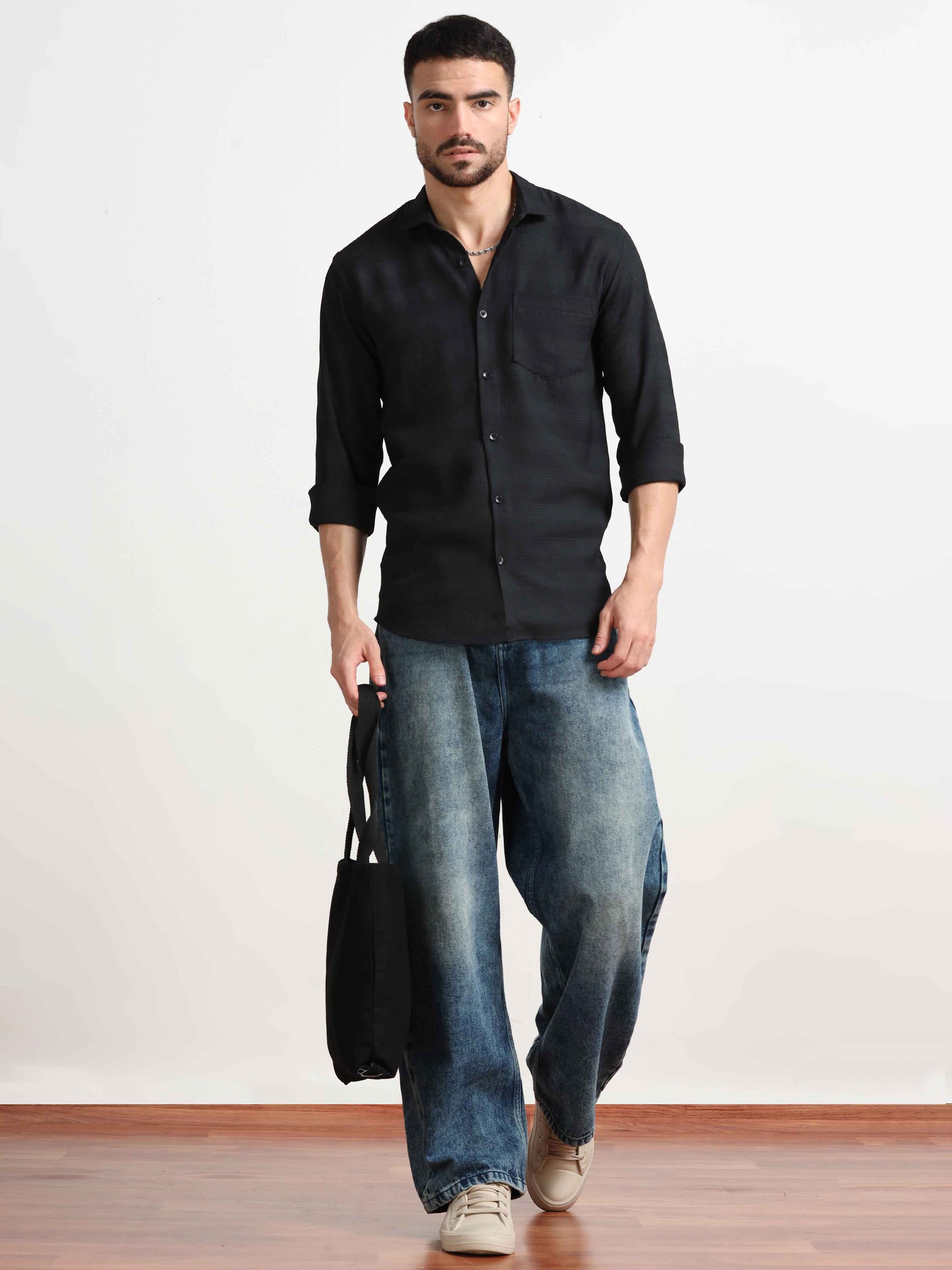 Black Textured Shirt for Men