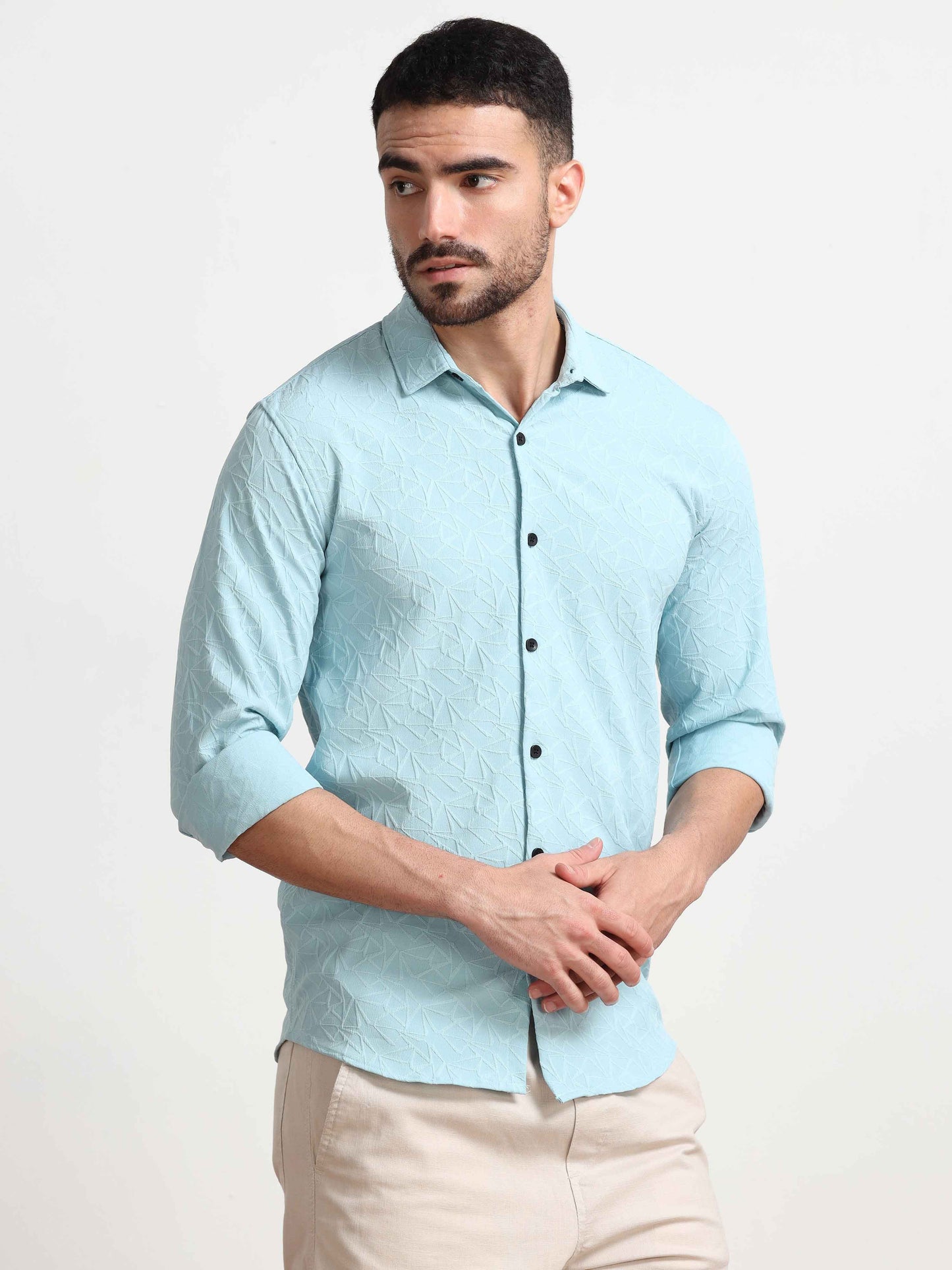 SkyBlue Webbed Textured Popcorn Shirt