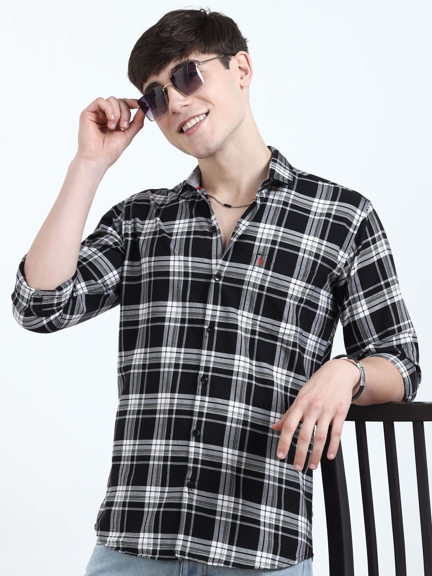 Classic Daisy And Black Check Shirt​ For Men