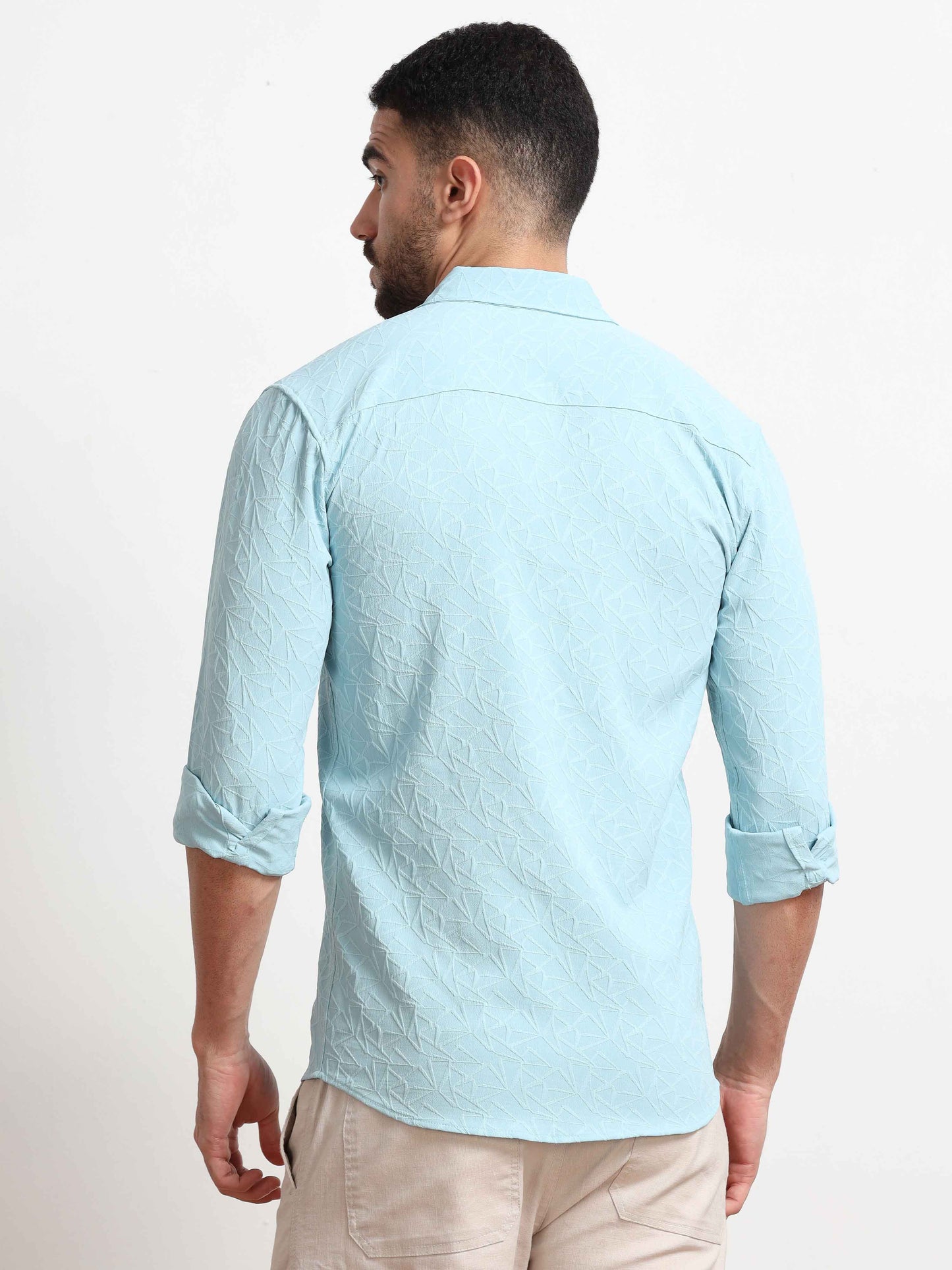 Textured Sky Blue Solid Shirt for Men