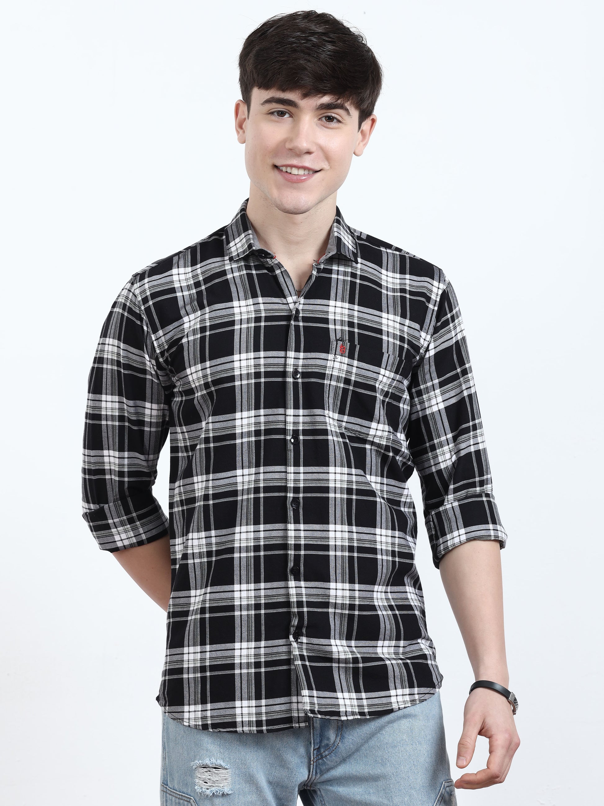 Classic Daisy And Black Check Shirt​ For Men