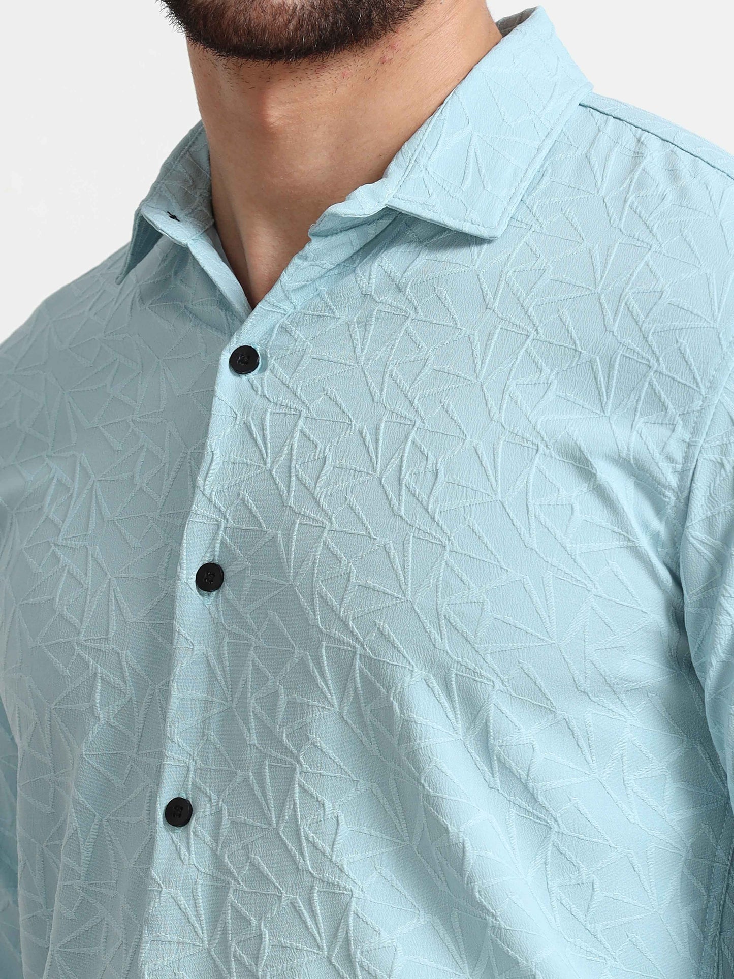 Textured Sky Blue Solid Shirt for Men