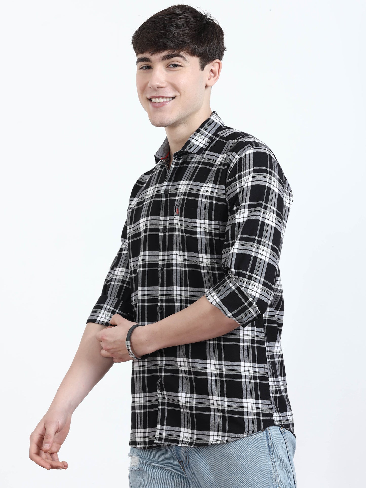 Classic Daisy And Black Check Shirt​ For Men