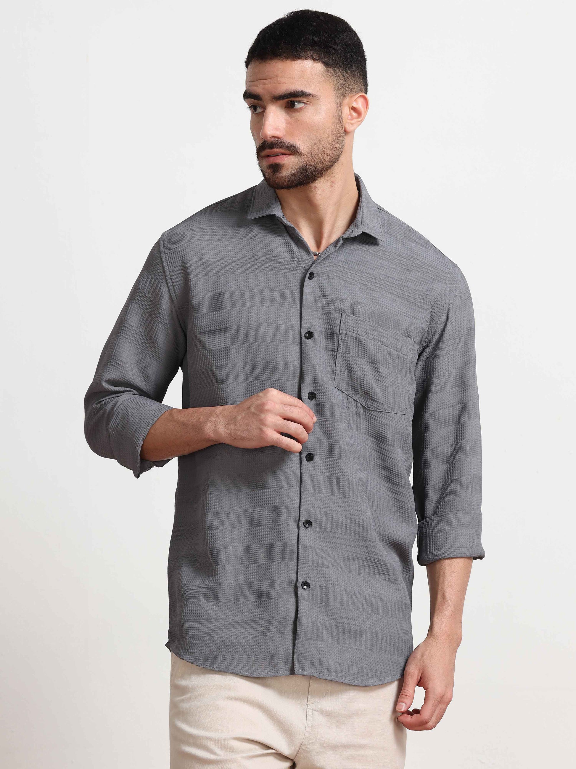 Grey Textured Shirt for Men