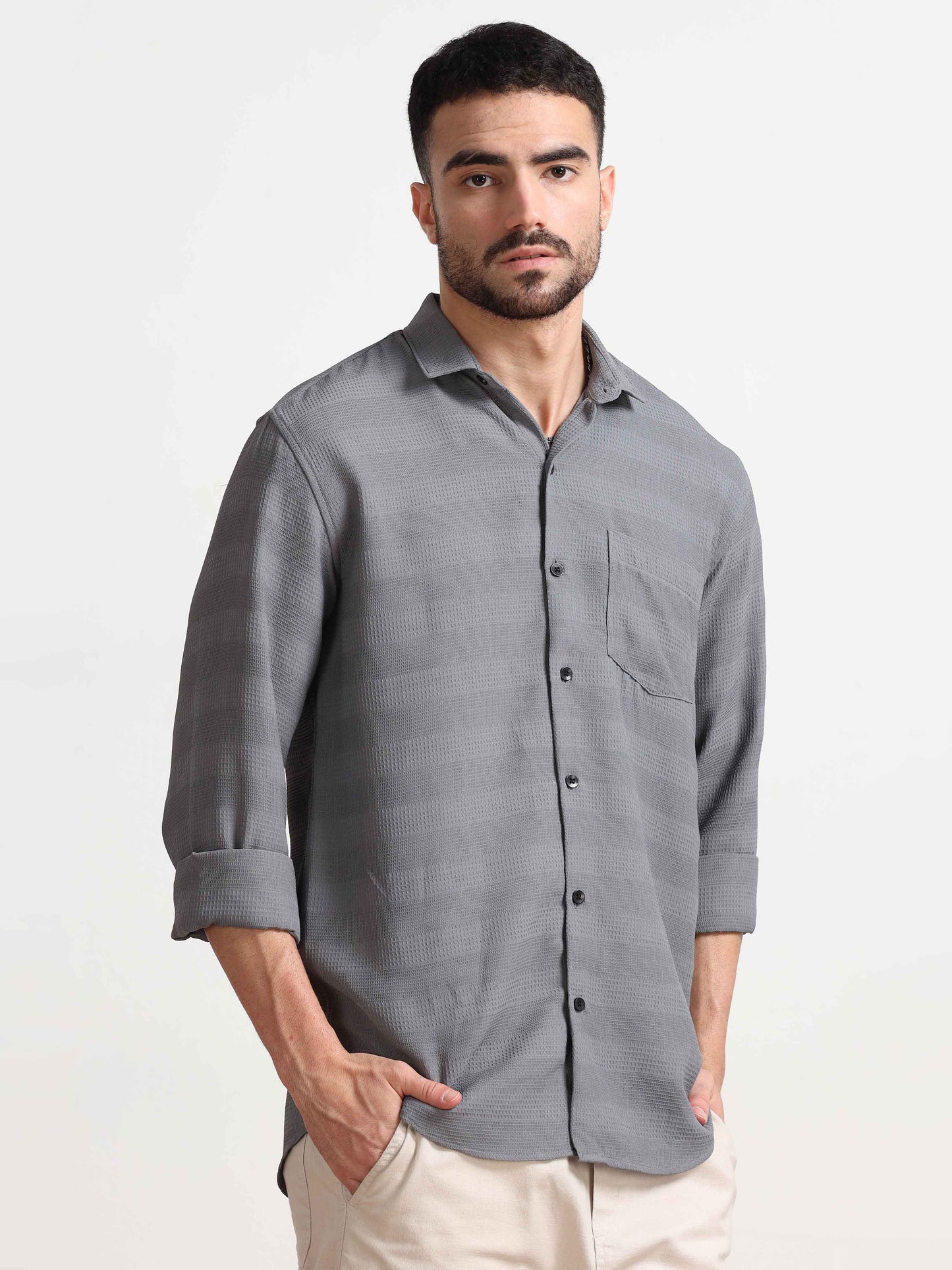 Grey Textured Shirt for Men