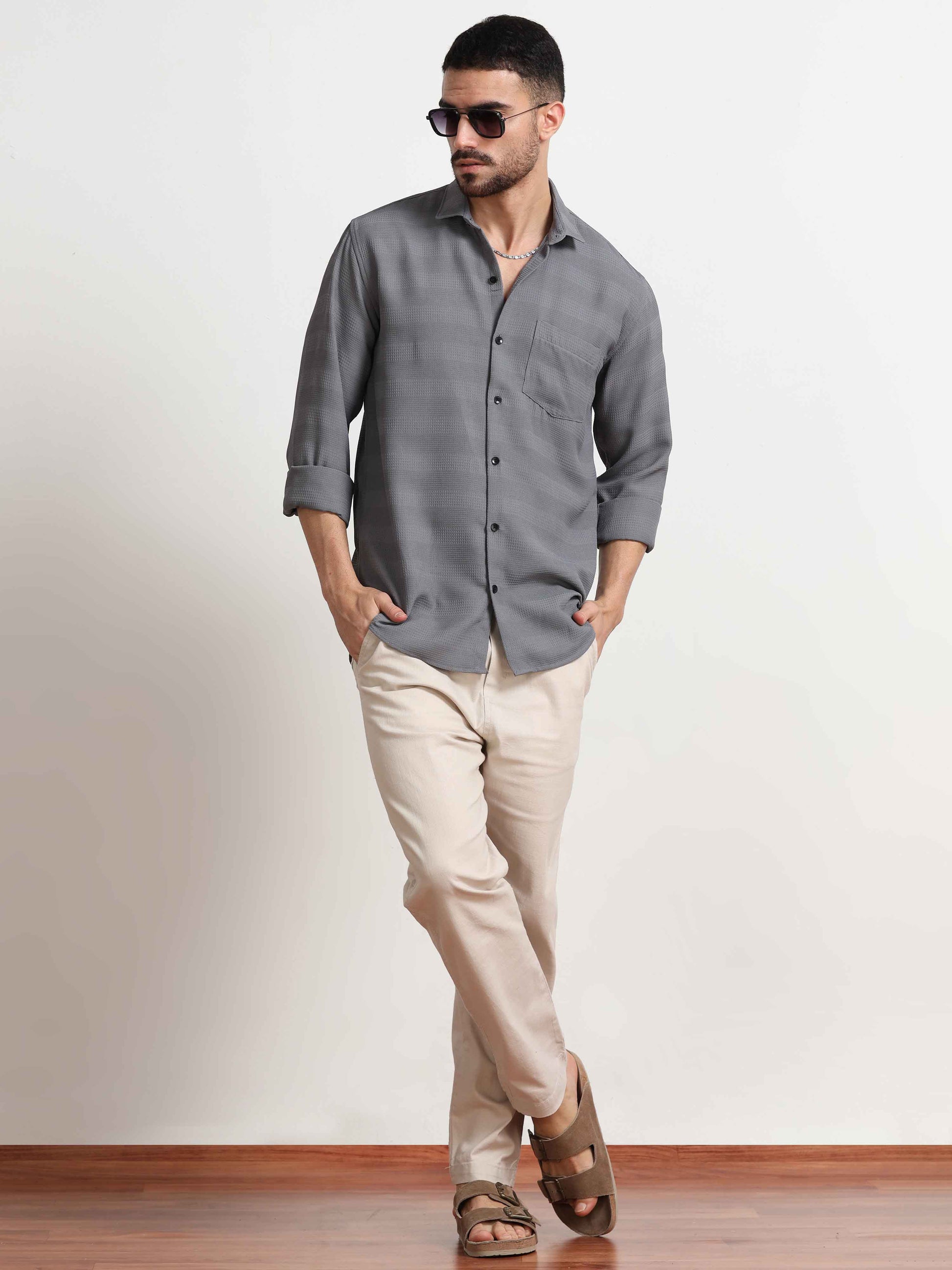 Grey Textured Shirt for Men