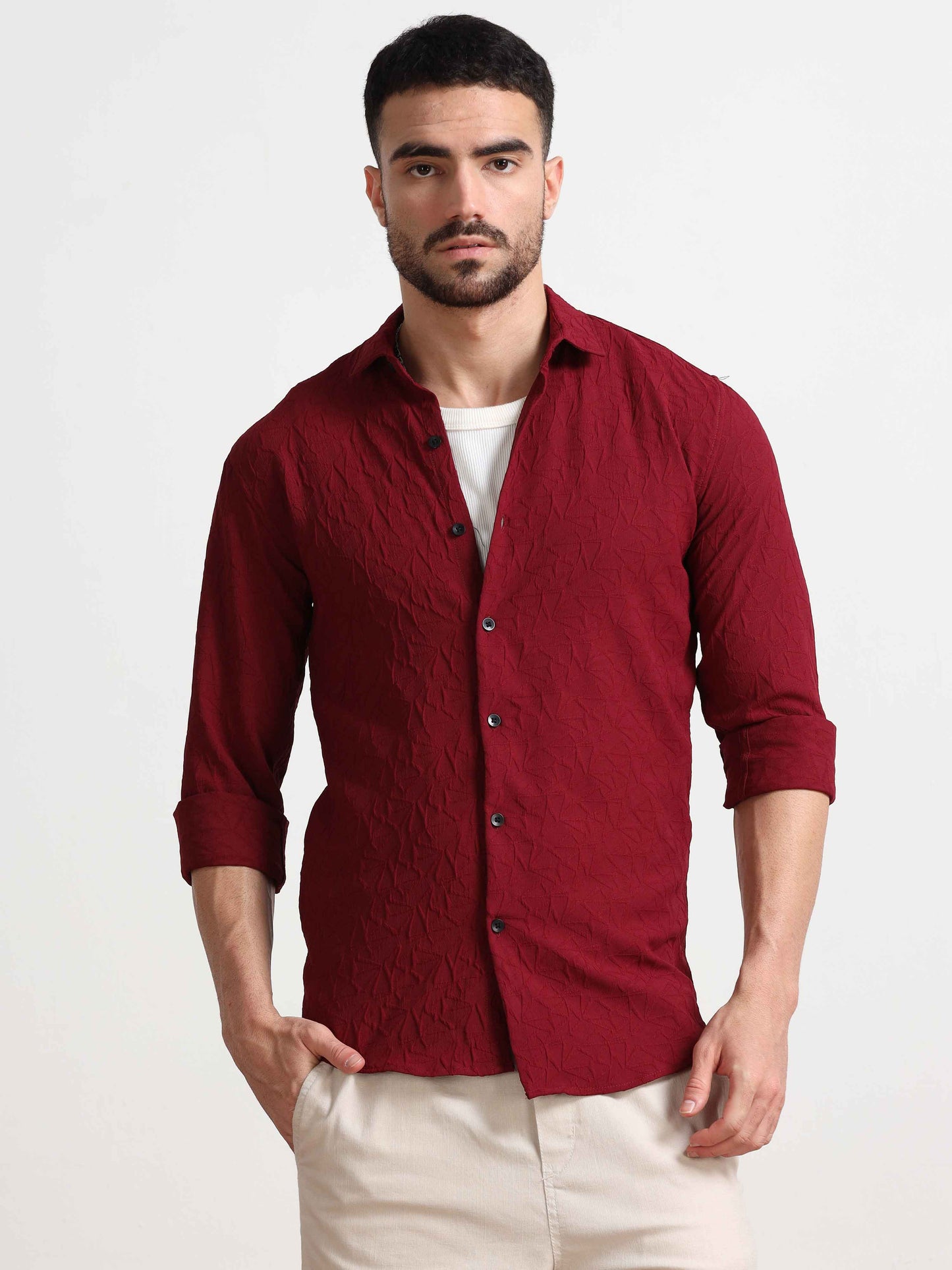 Textured Red Shirt for Men