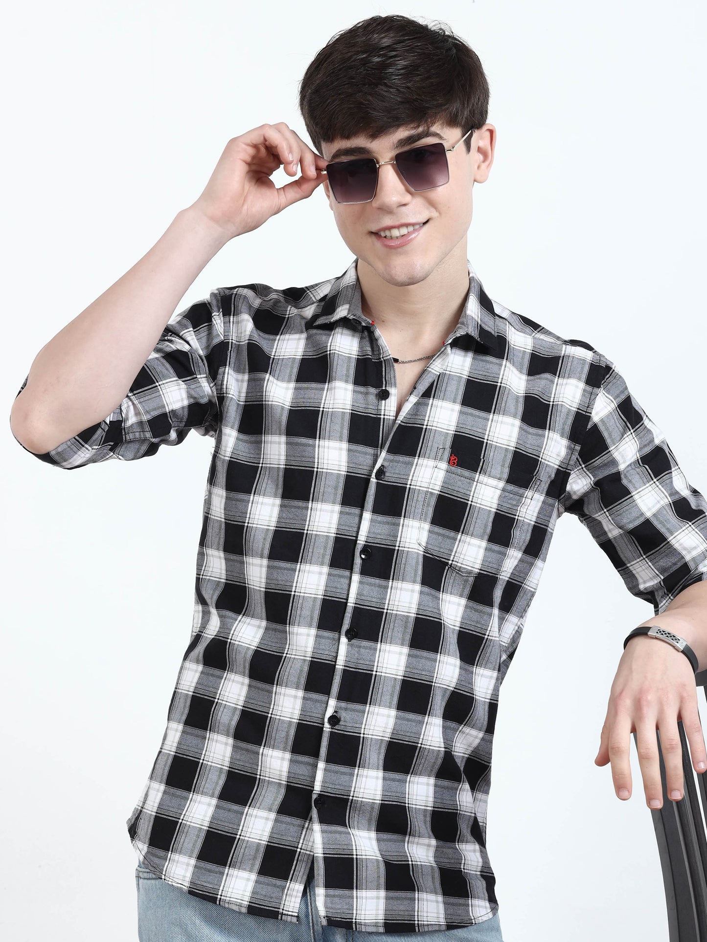 Classic Black White Check Shirt For Men