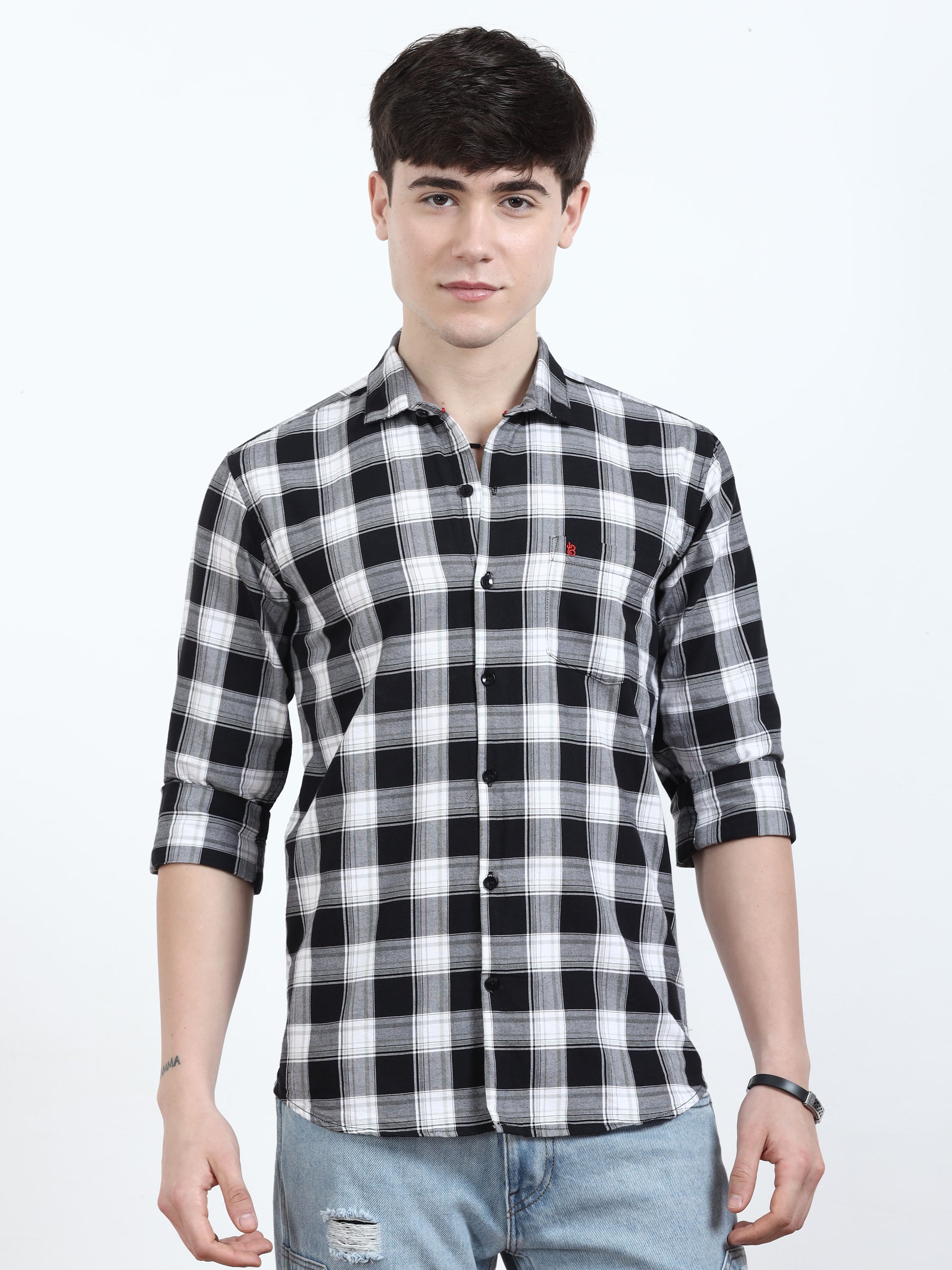 Classic Black White Check Shirt For Men