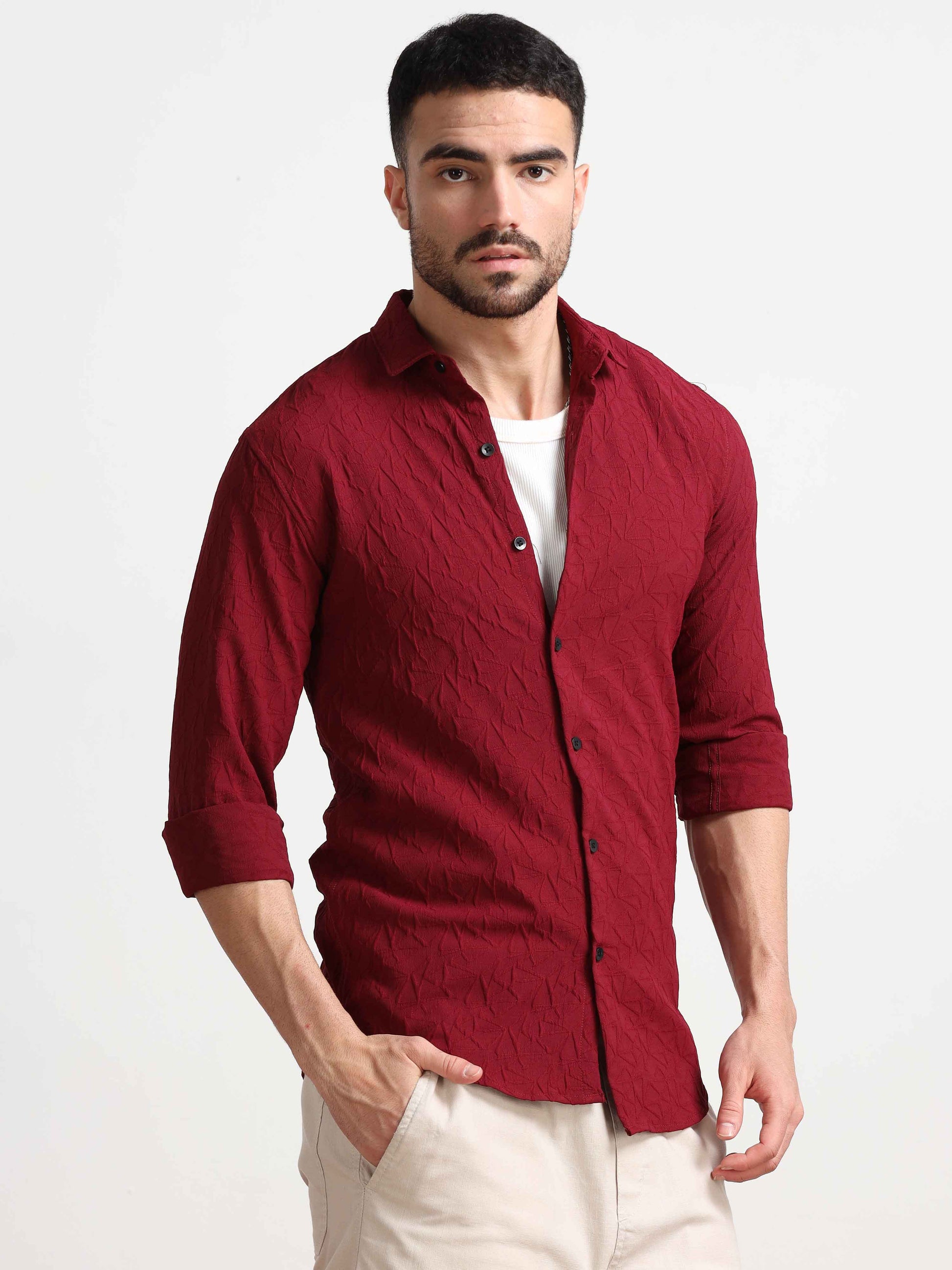 Textured Red Shirt for Men