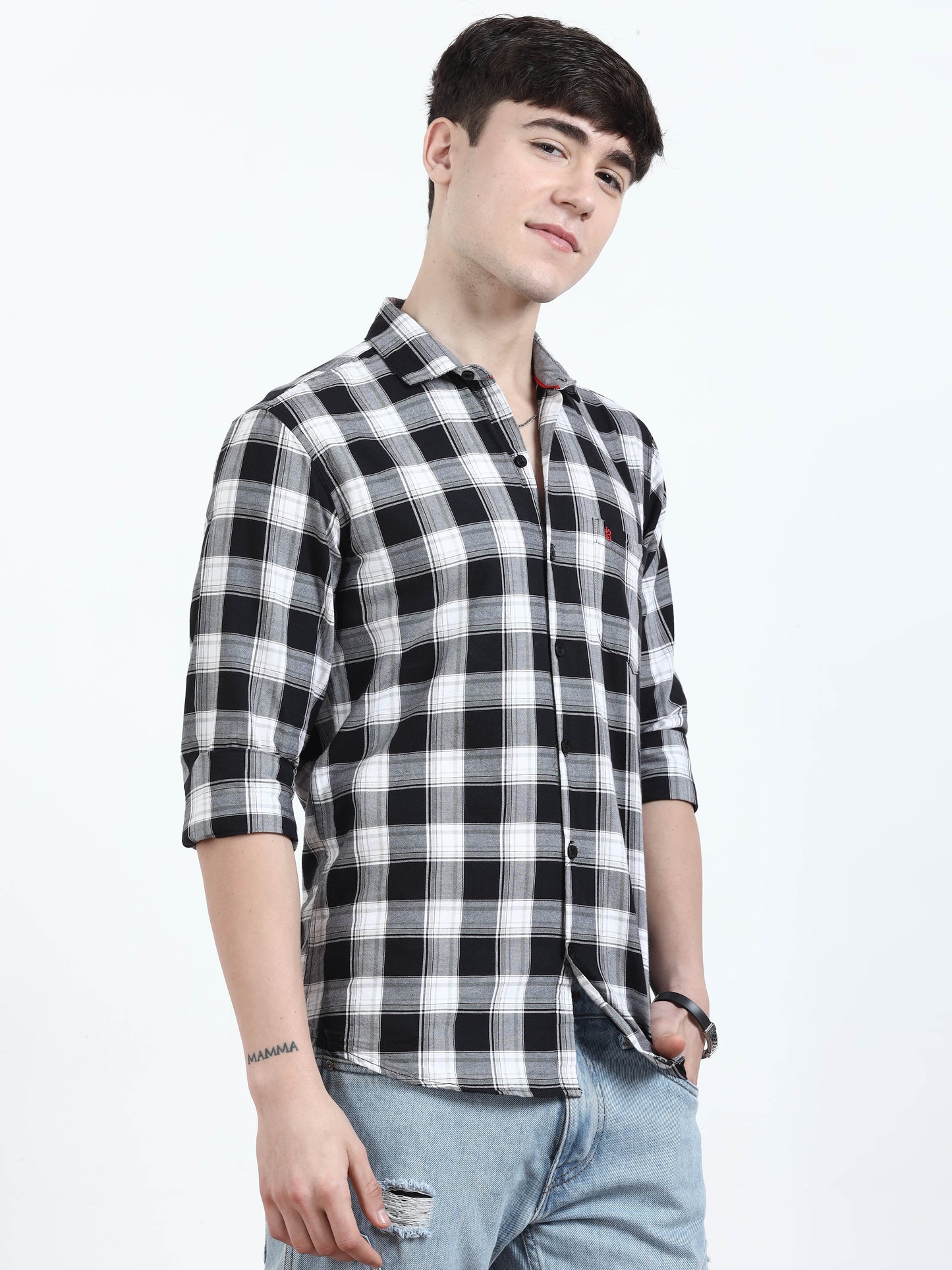 Classic Black White Check Shirt For Men