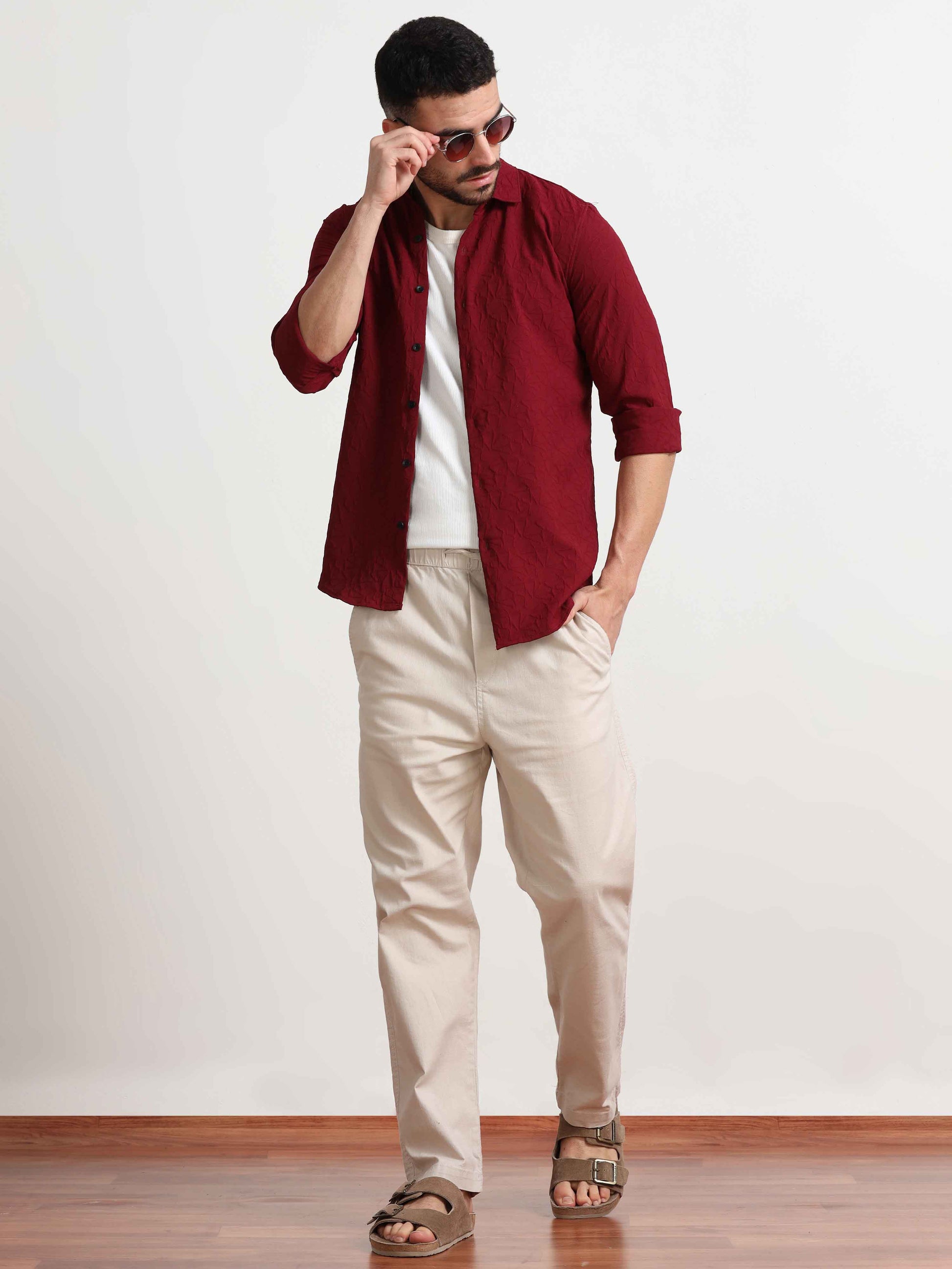 Textured Red Shirt for Men