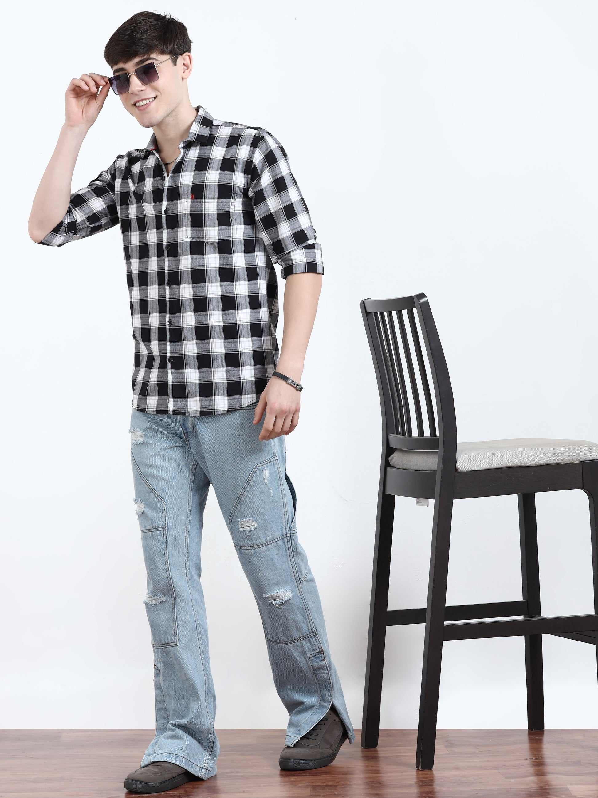 Classic Black White Check Shirt For Men