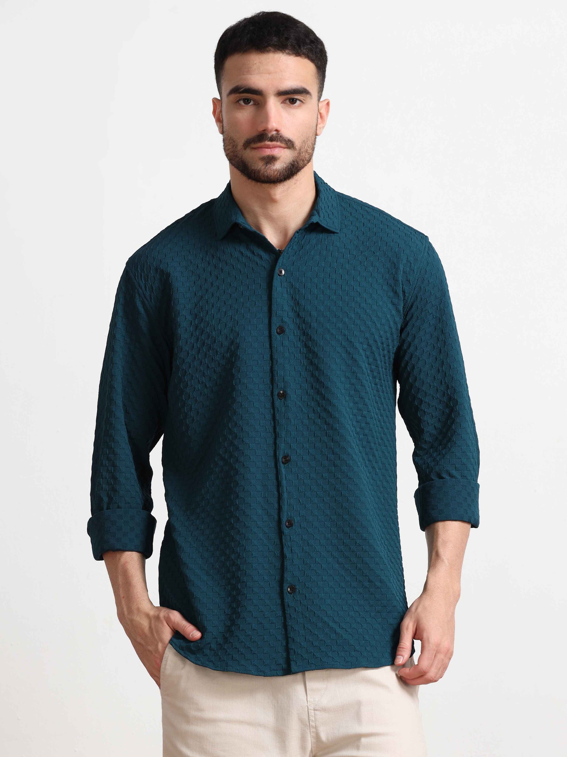 Checked Teal Color Shirt for Men