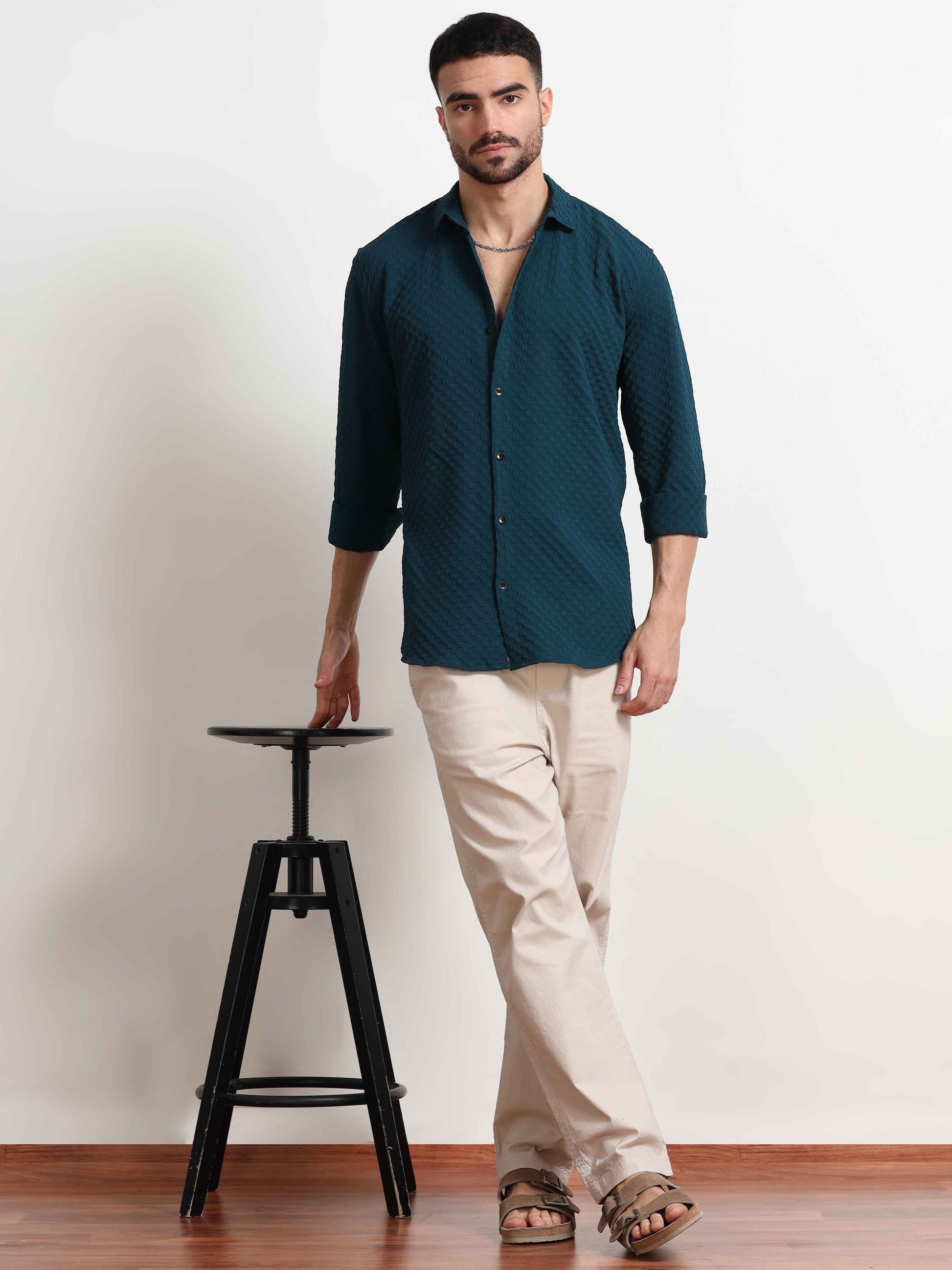 Checked Teal Color Shirt for Men