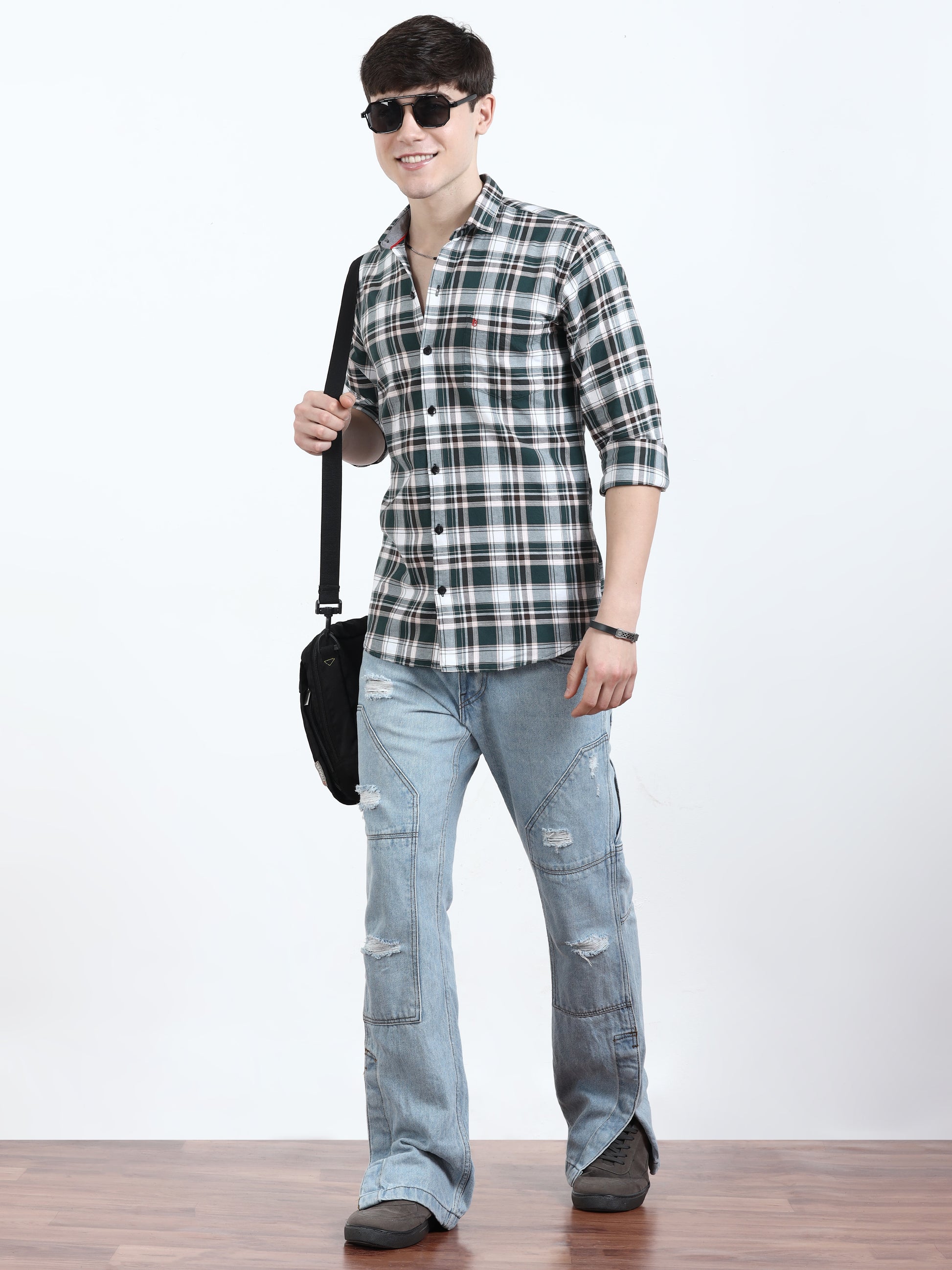  Classic Slate Mens Grey Check Shirt for men 