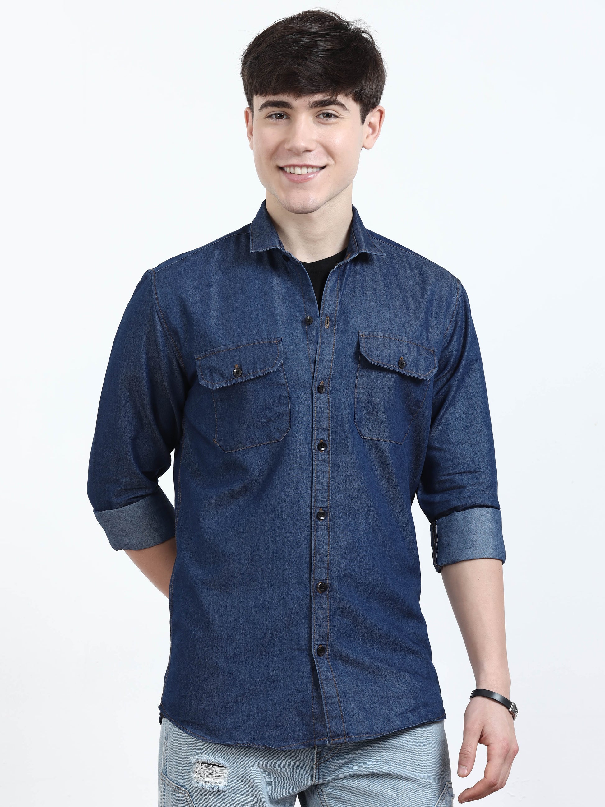  Dark blue denim shirt for Men 