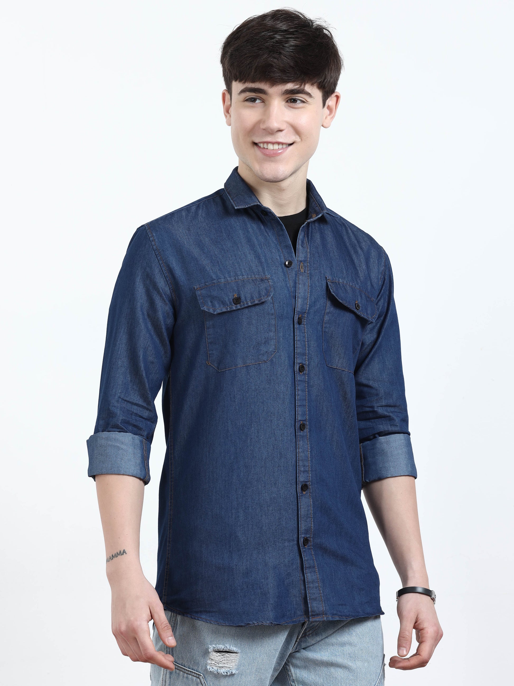  Dark blue denim shirt for Men 