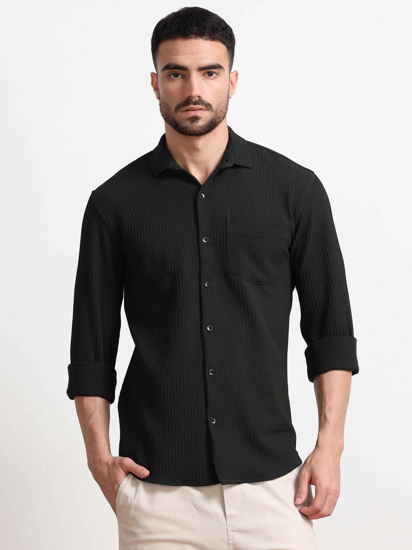 Textured Black Shirt for Men