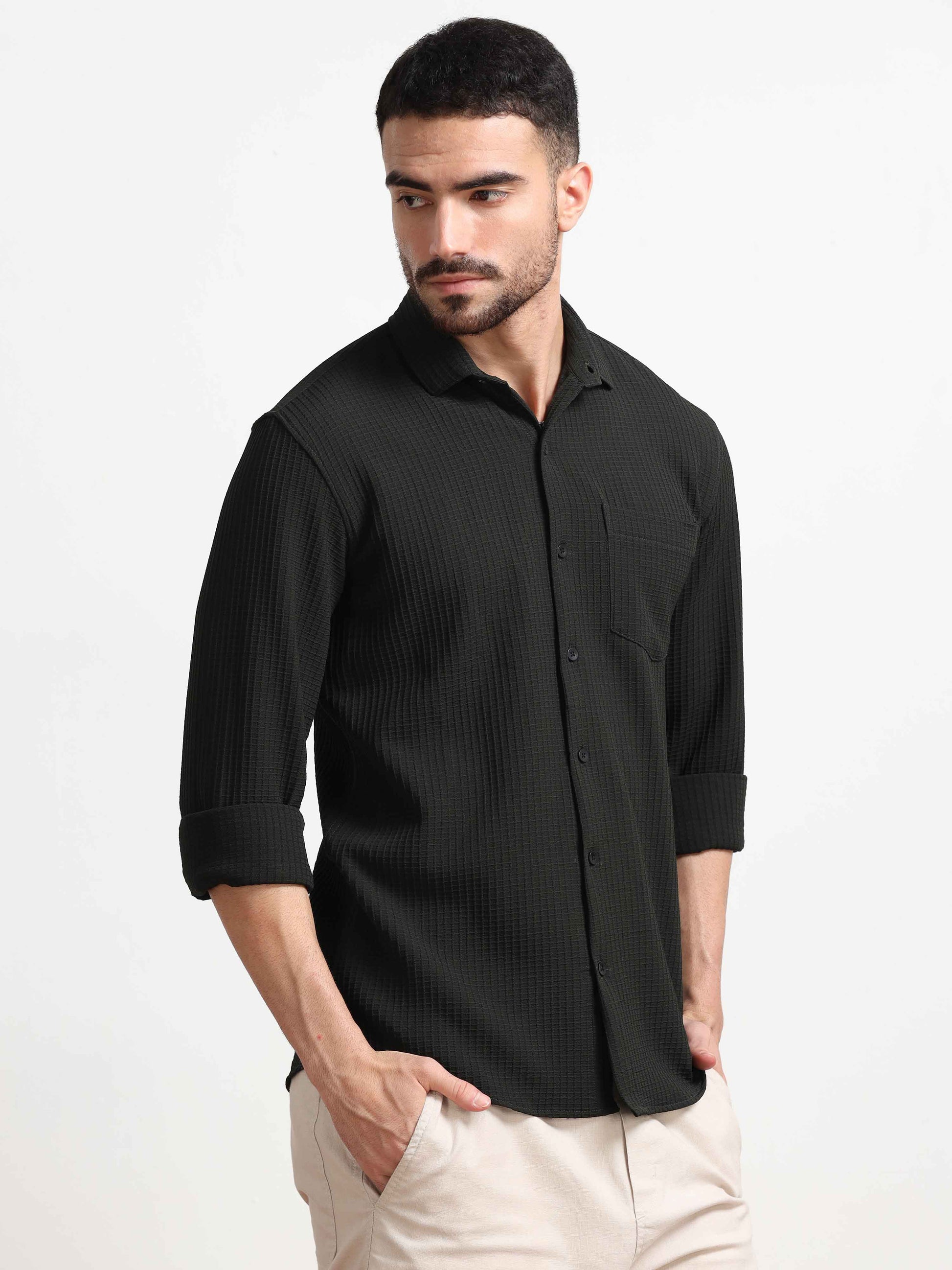 Textured Black Shirt for Men