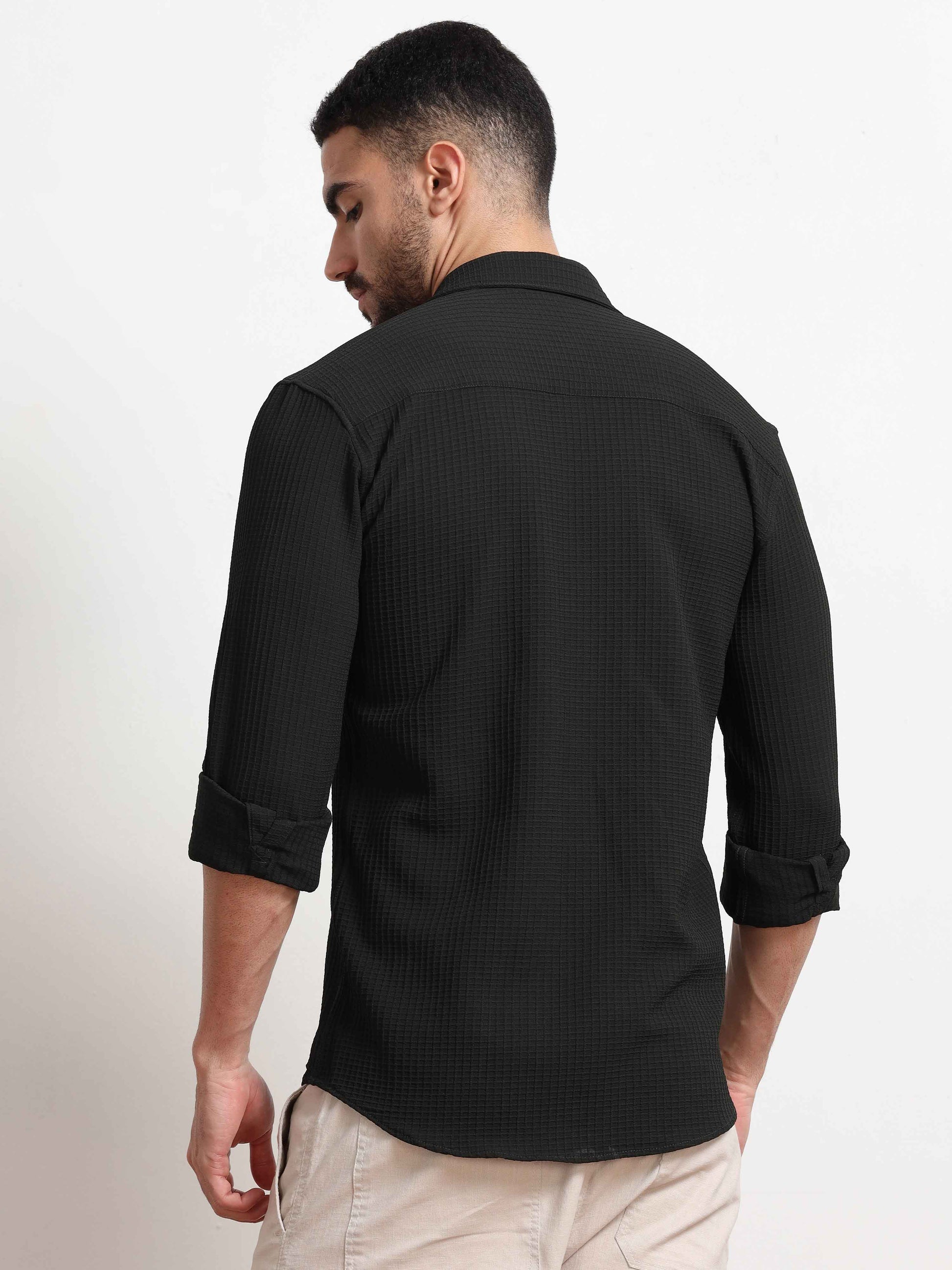 Textured Black Shirt for Men