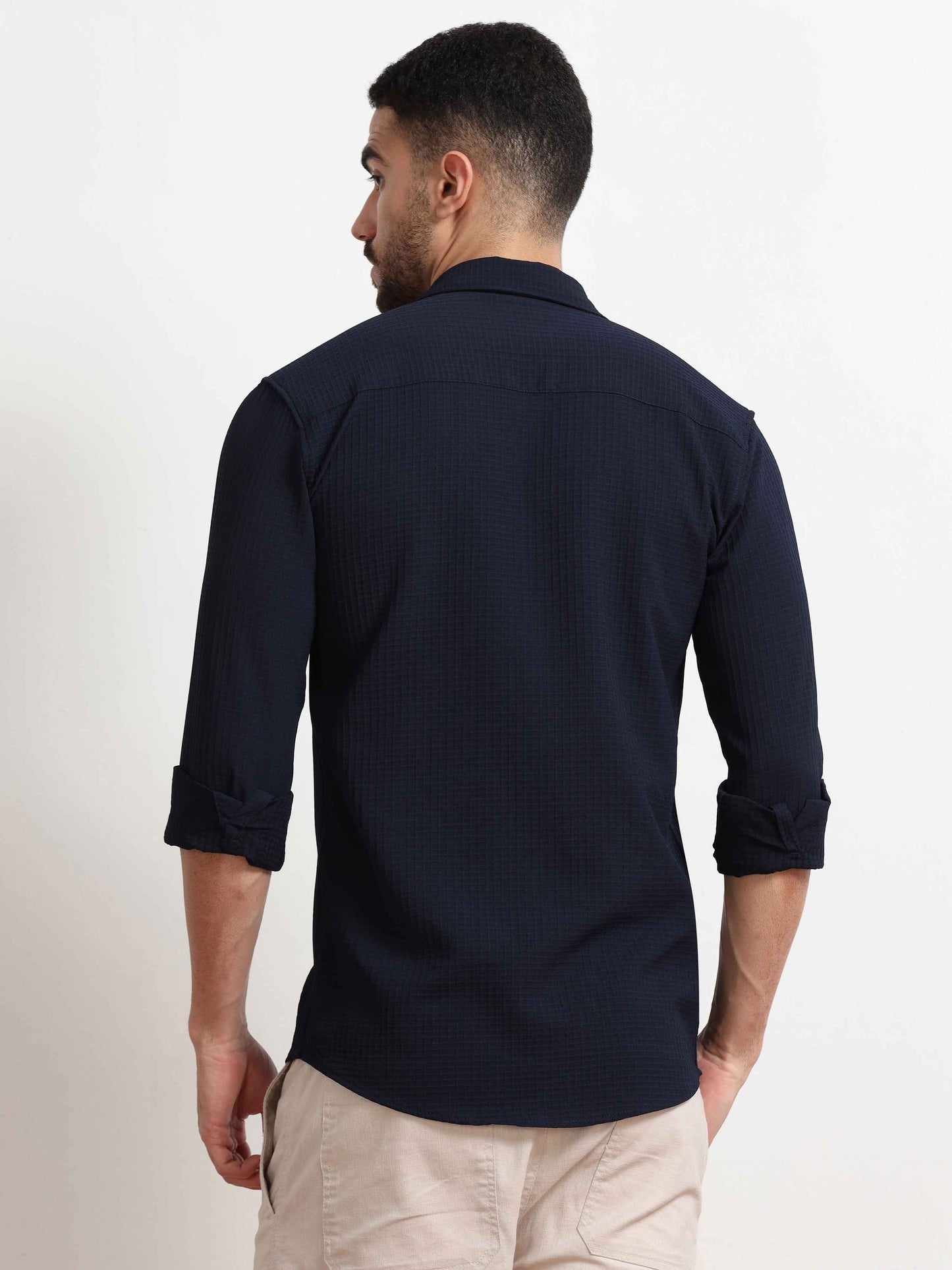 Textured Navy Blue Shirt for Men