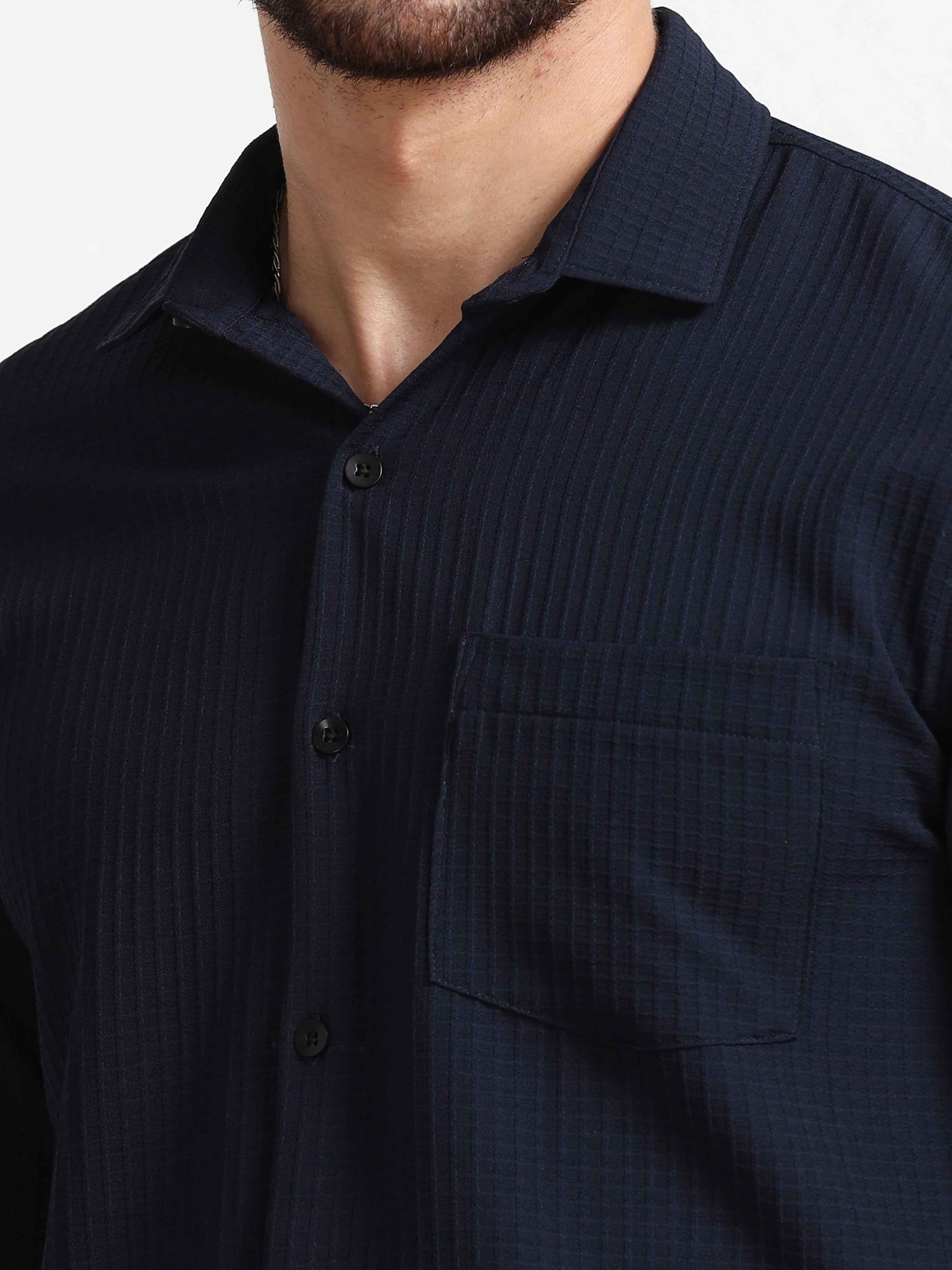 Textured Navy Blue Shirt for Men