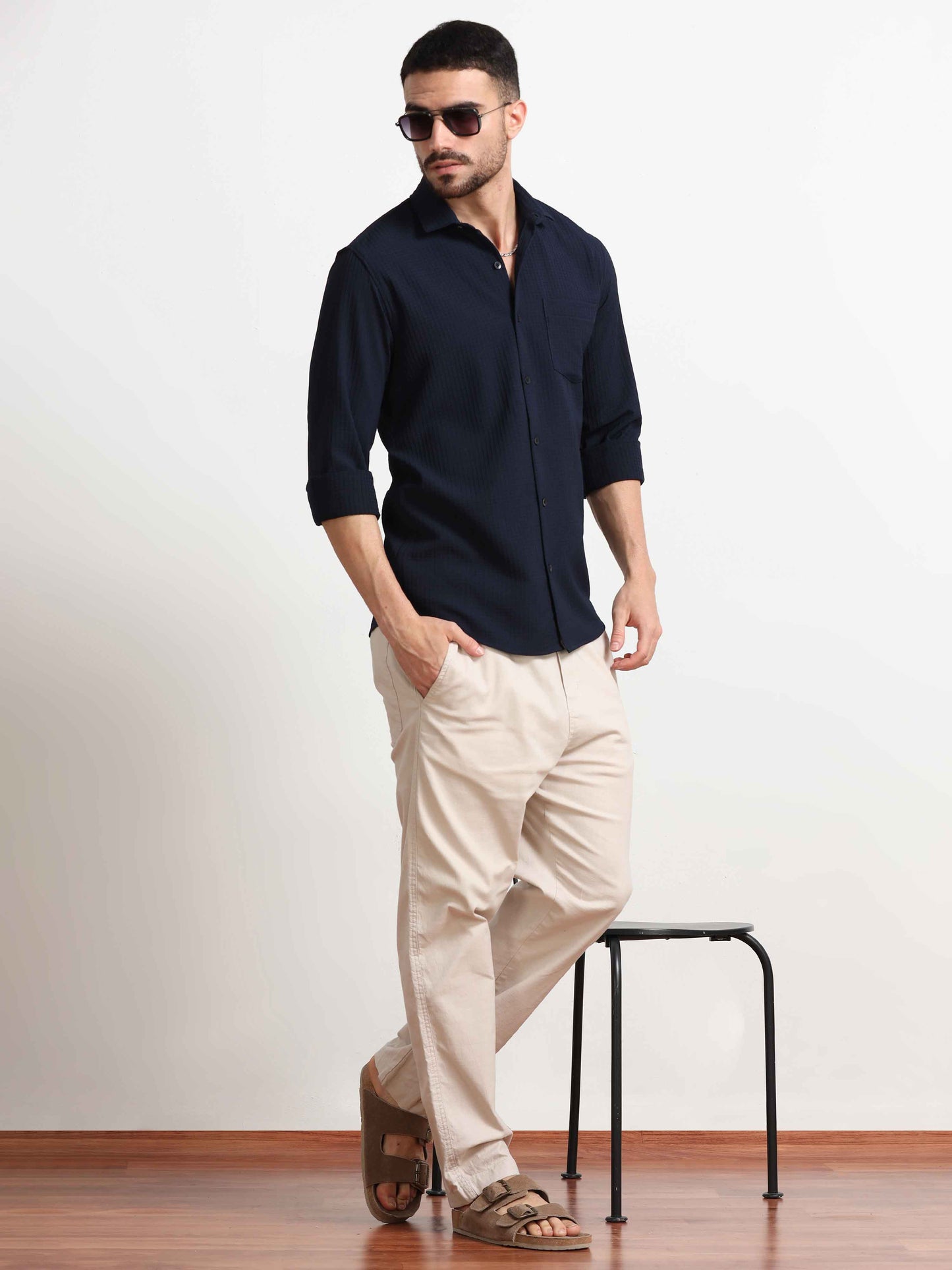 Textured Navy Blue Shirt for Men