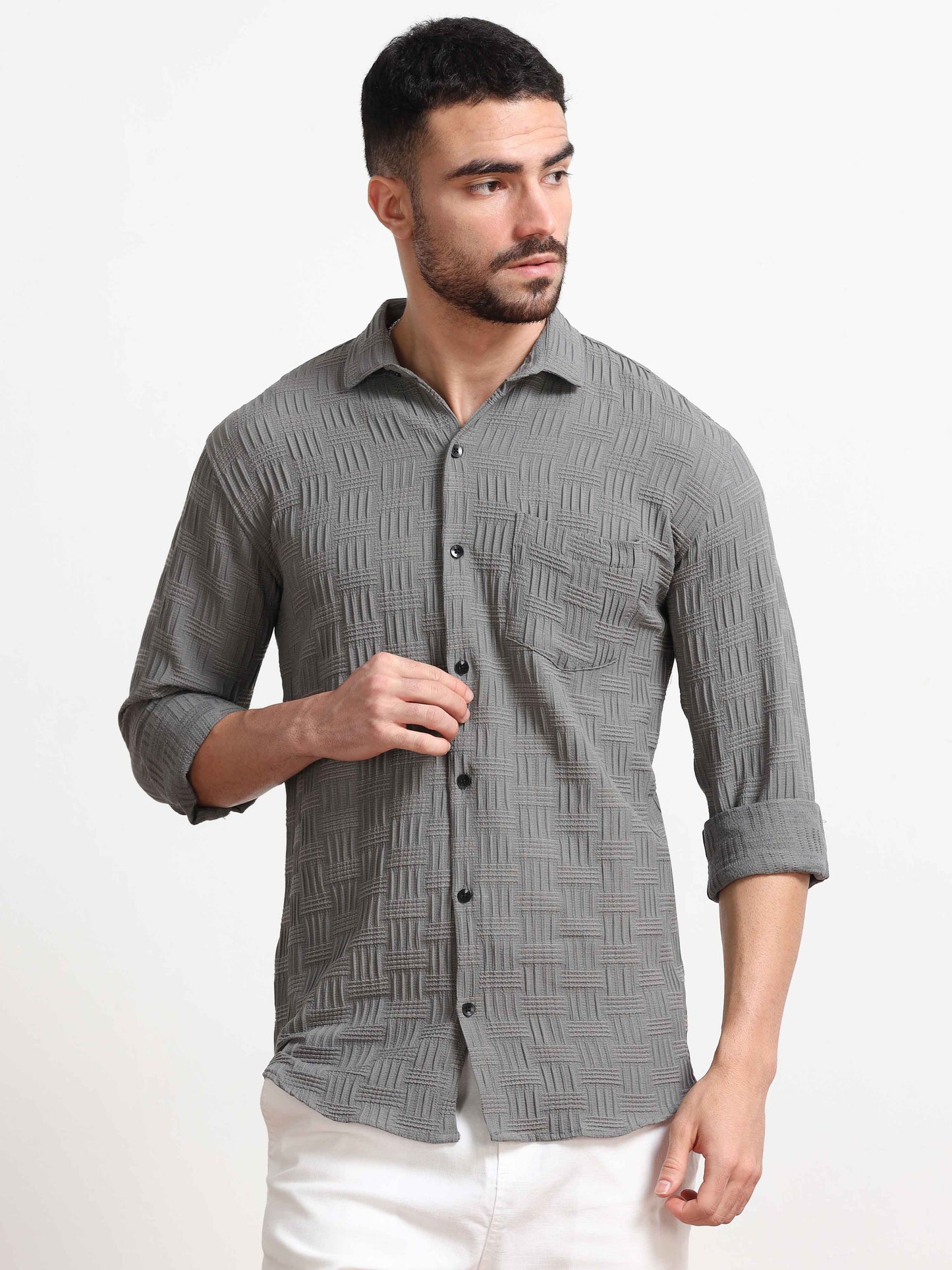 Textured Grey Shirt for Men