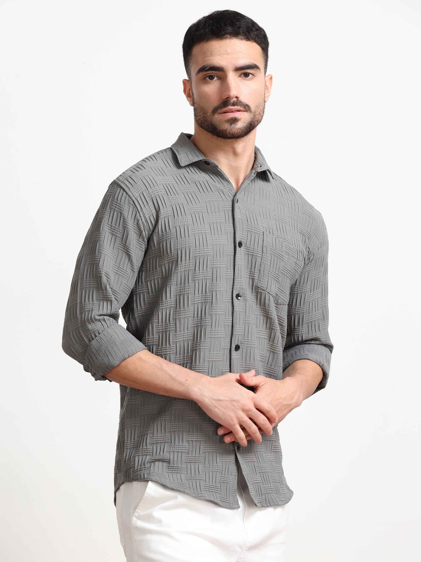 Textured Grey Shirt for Men