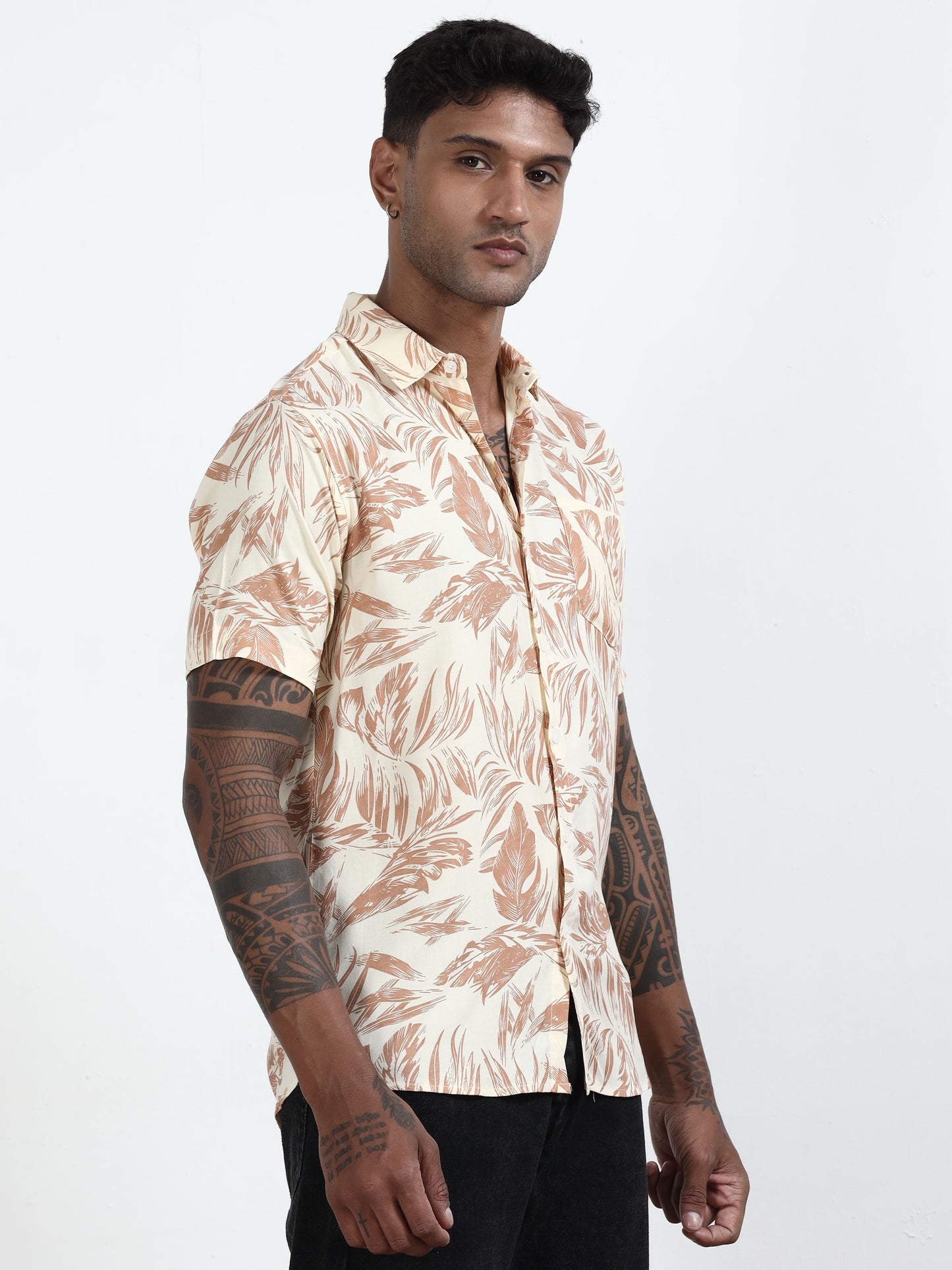  Leaf Light Printed Brown Shirt​ For Men 