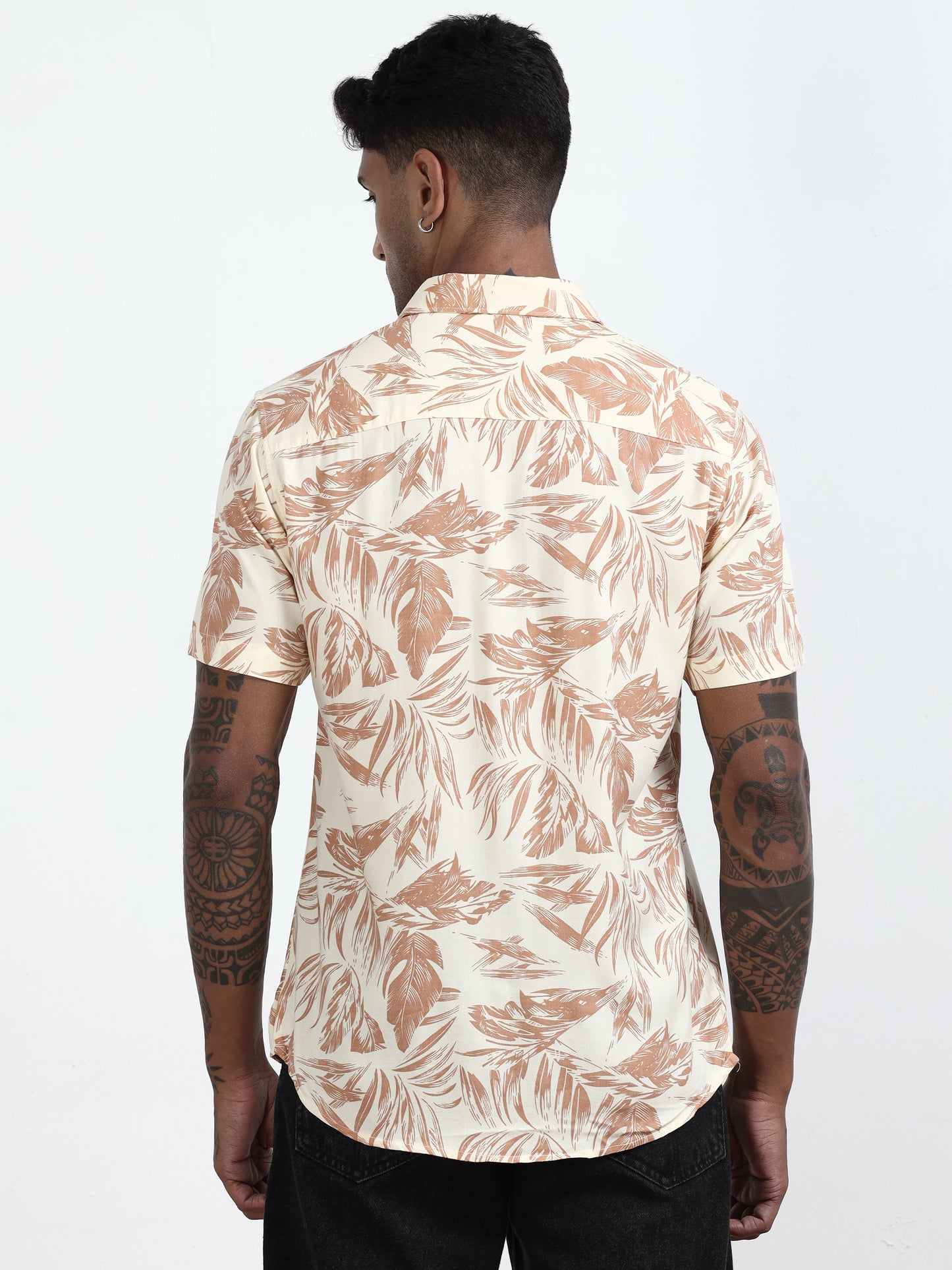  Leaf Light Printed Brown Shirt​ For Men 