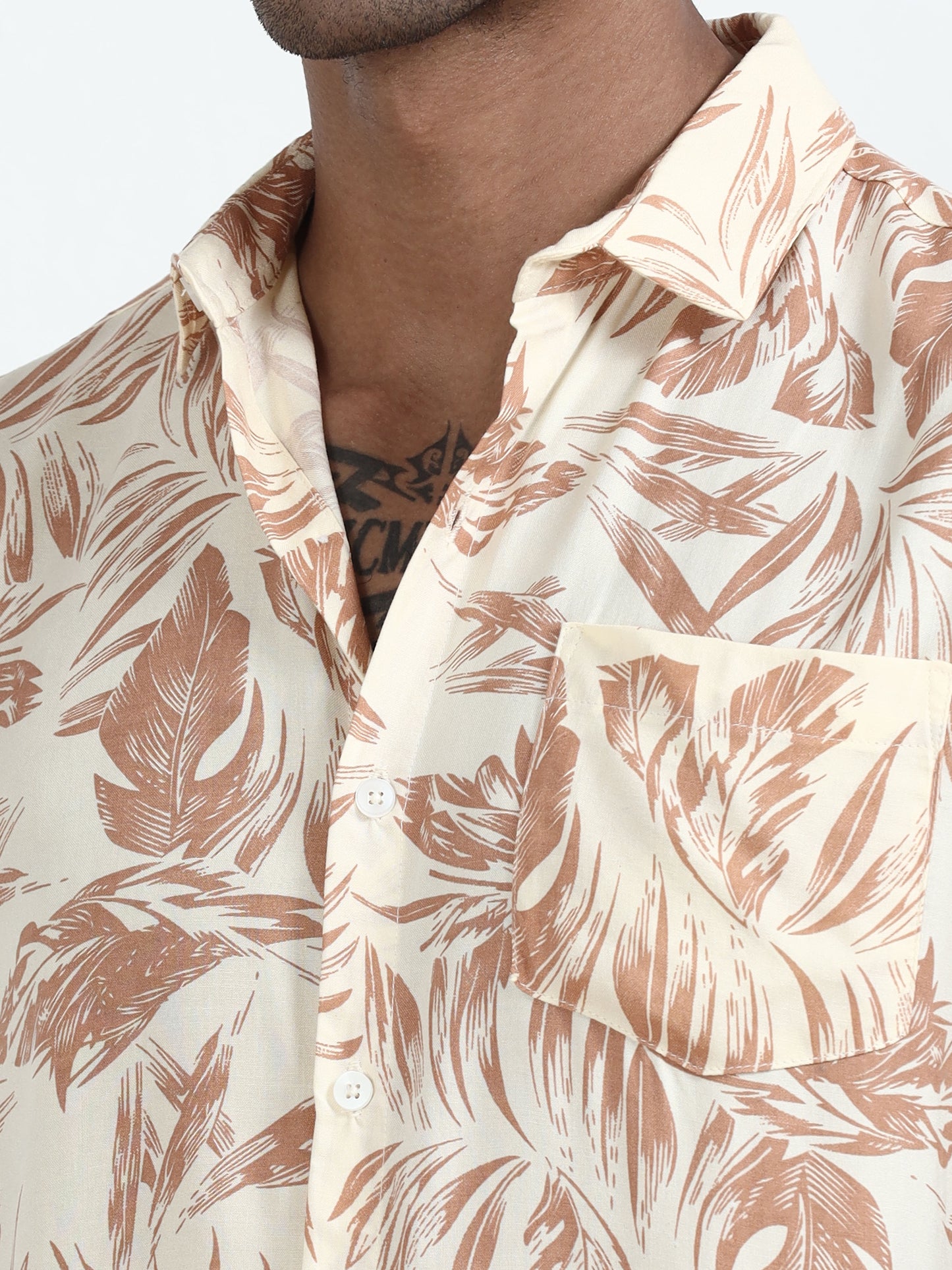  Leaf Light Printed Brown Shirt​ For Men 