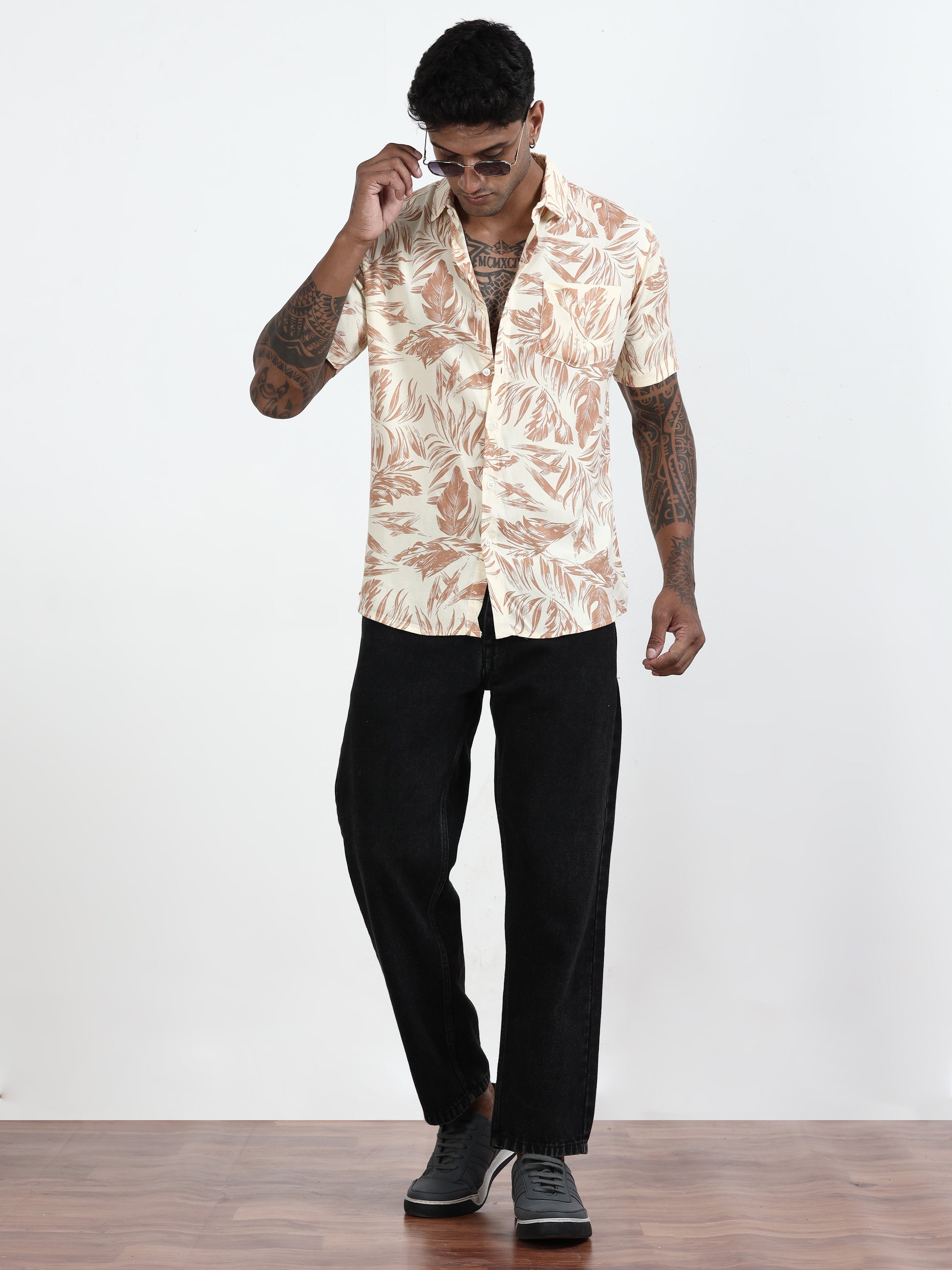  Leaf Light Printed Brown Shirt​ For Men 