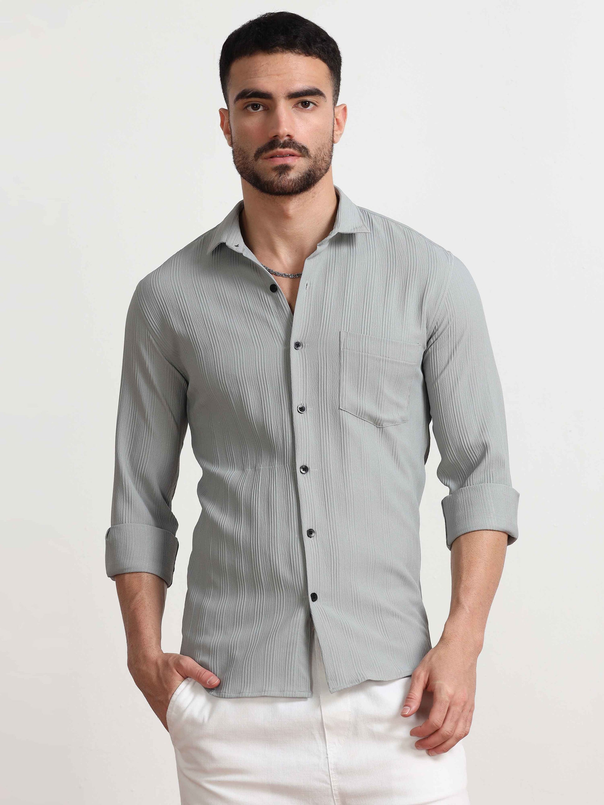 Mountain Mist Line Textured Shirt For Men