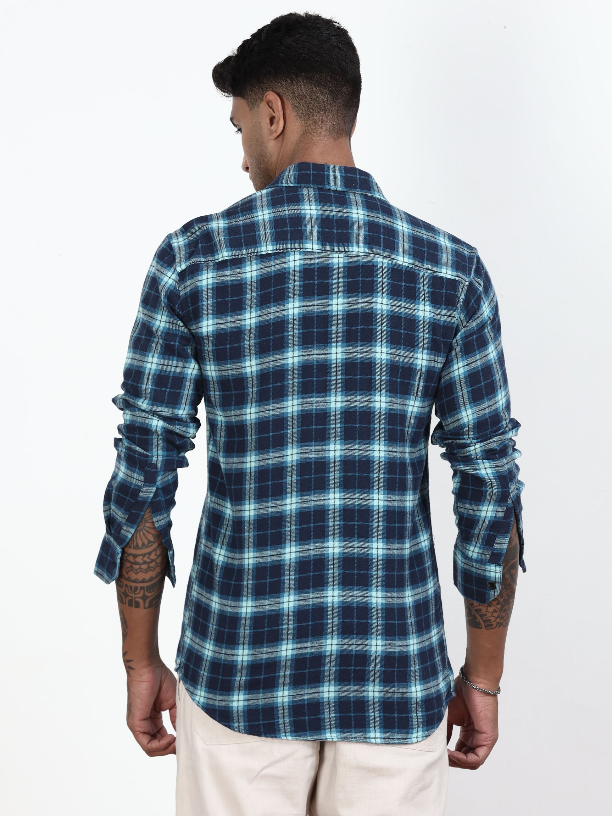 Bright Blue Check Shirt Mens