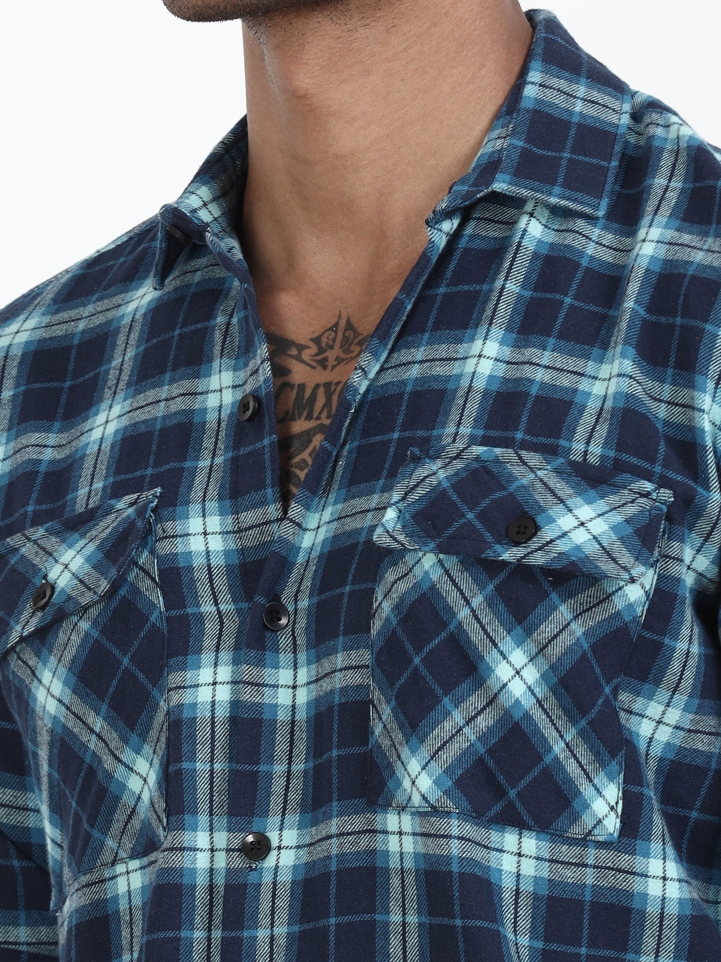 Bright Blue Check Shirt Mens