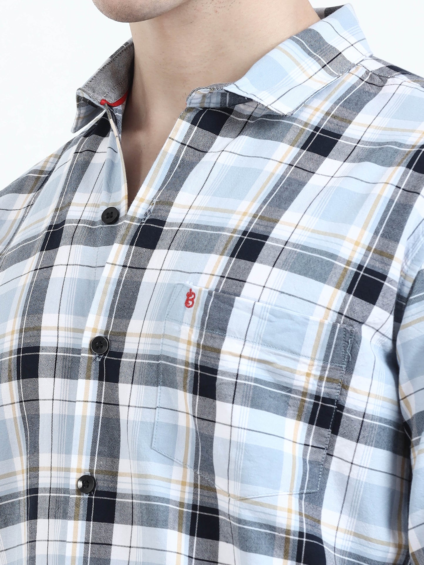 Classic Sky Blue And Black Check Shirt​ For Men