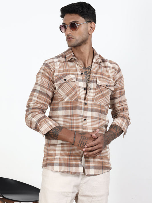  Light Brown Check Shirt​  for men 