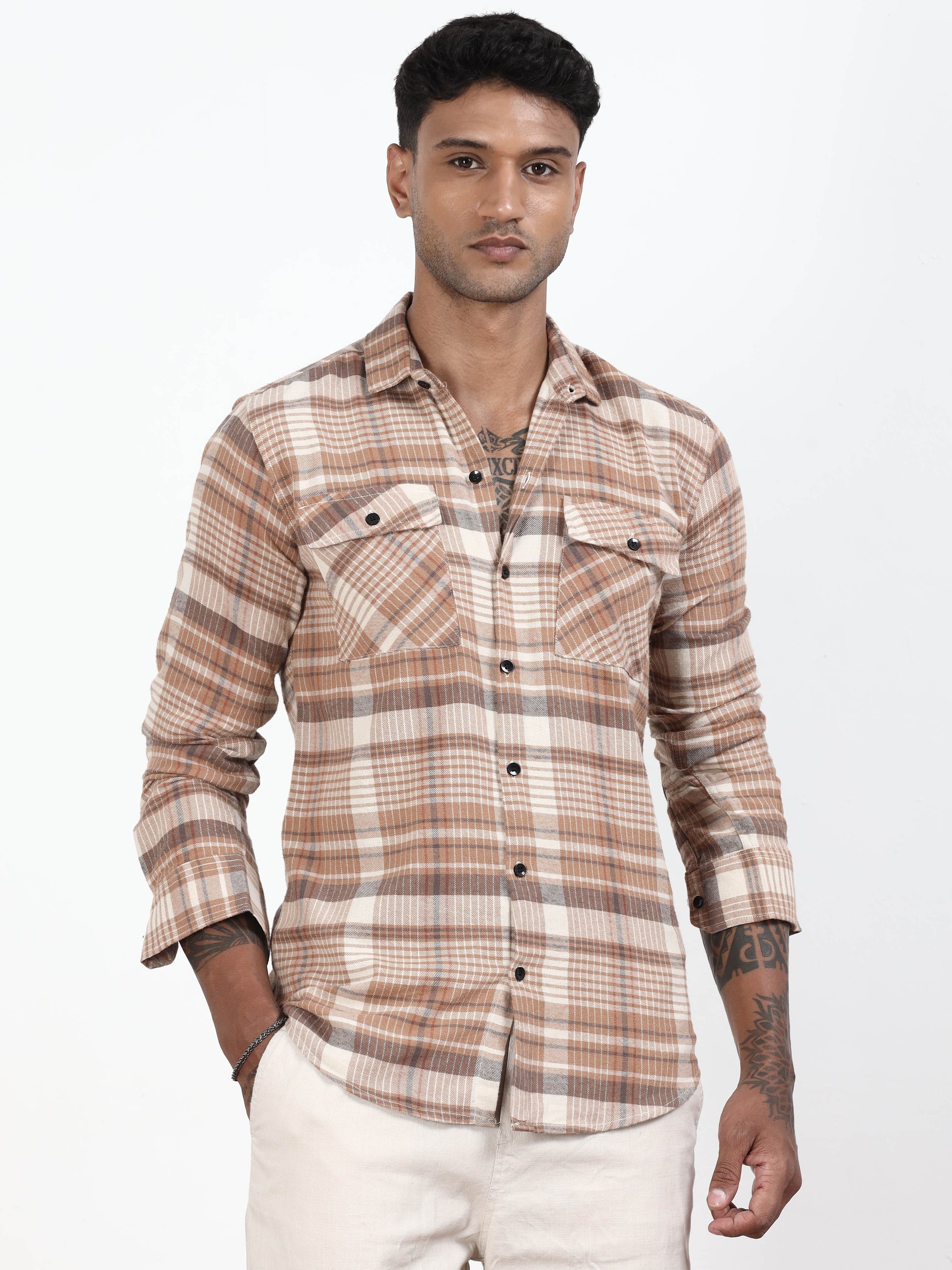  Light Brown Check Shirt​  for men 