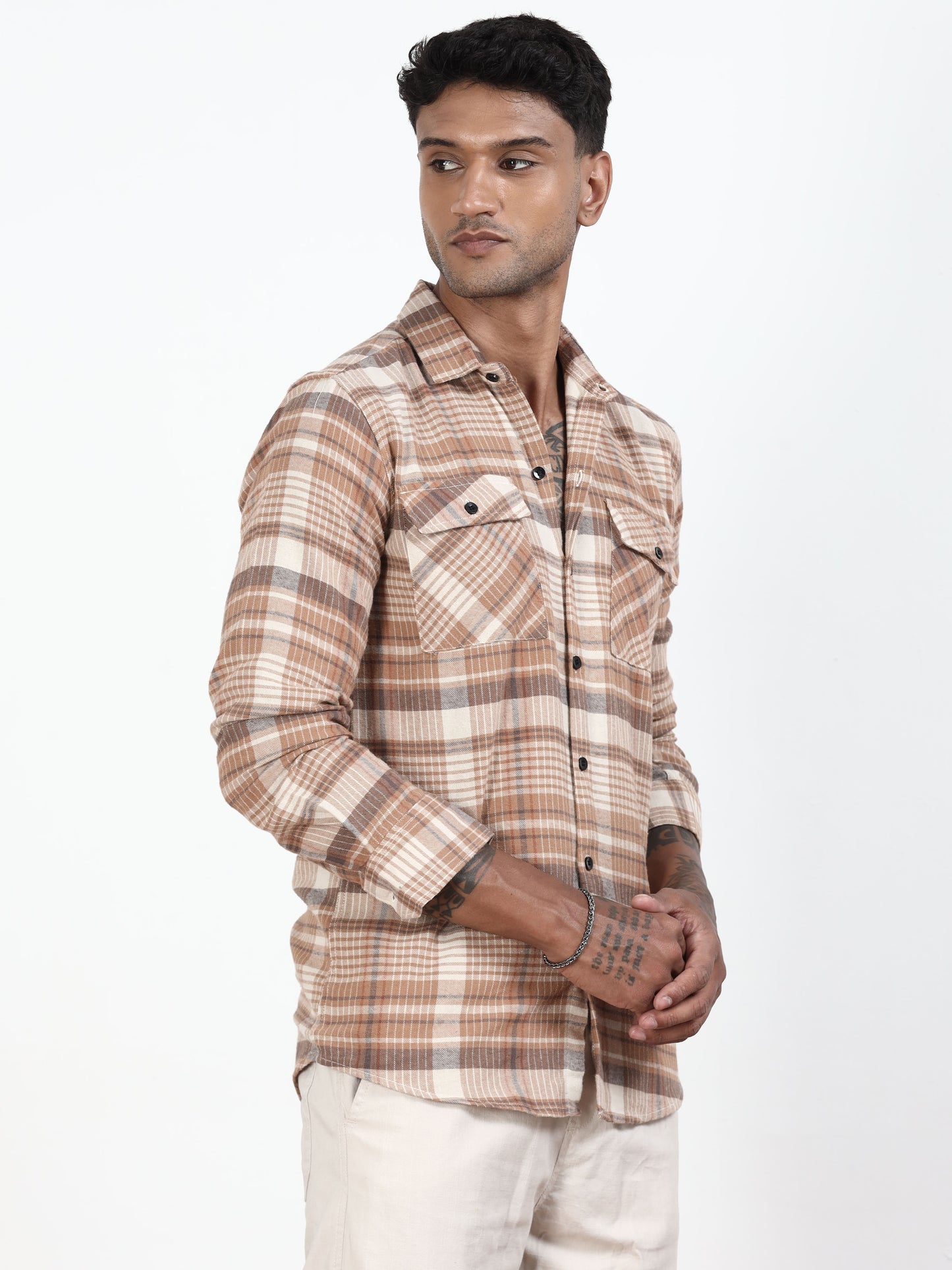  Light Brown Check Shirt​  for men 