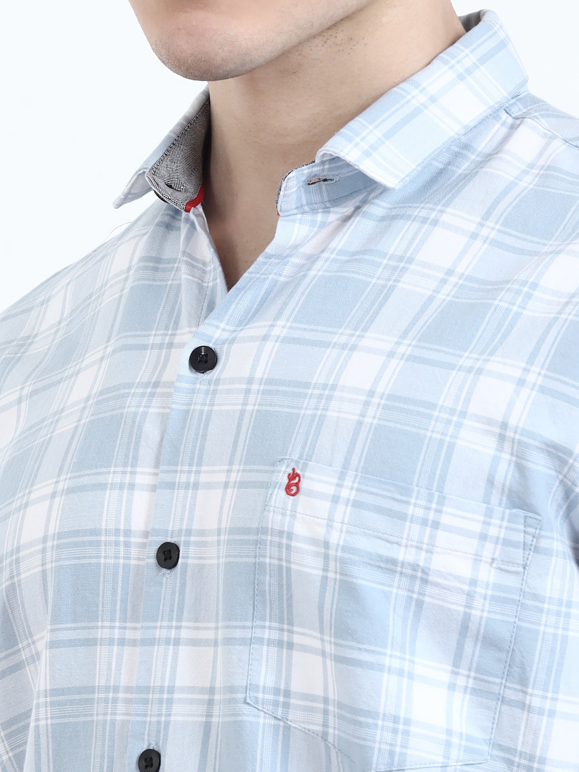 Baby Blue And White Check Shirt For Men 