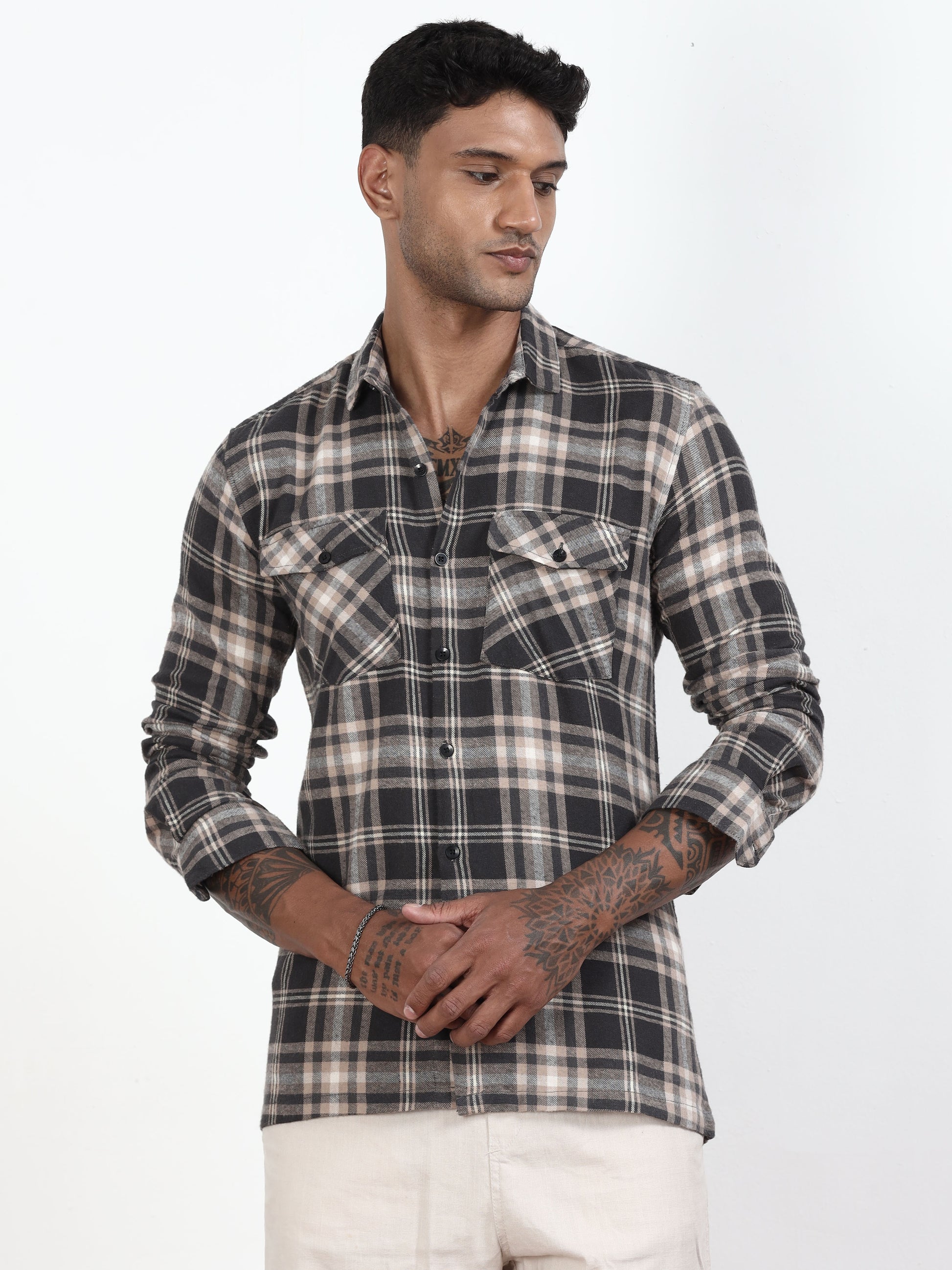 Dark Grey Check Shirt for men 