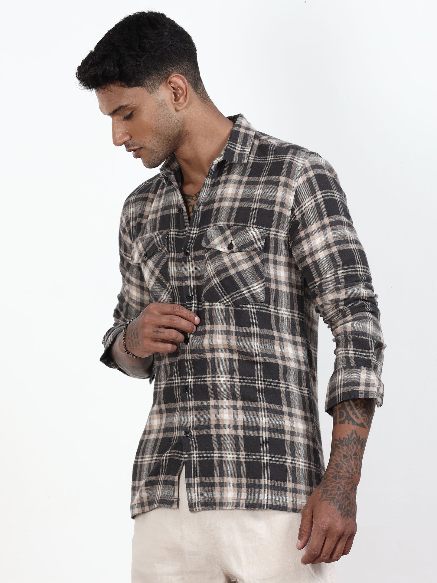 Dark Grey Check Shirt for men 